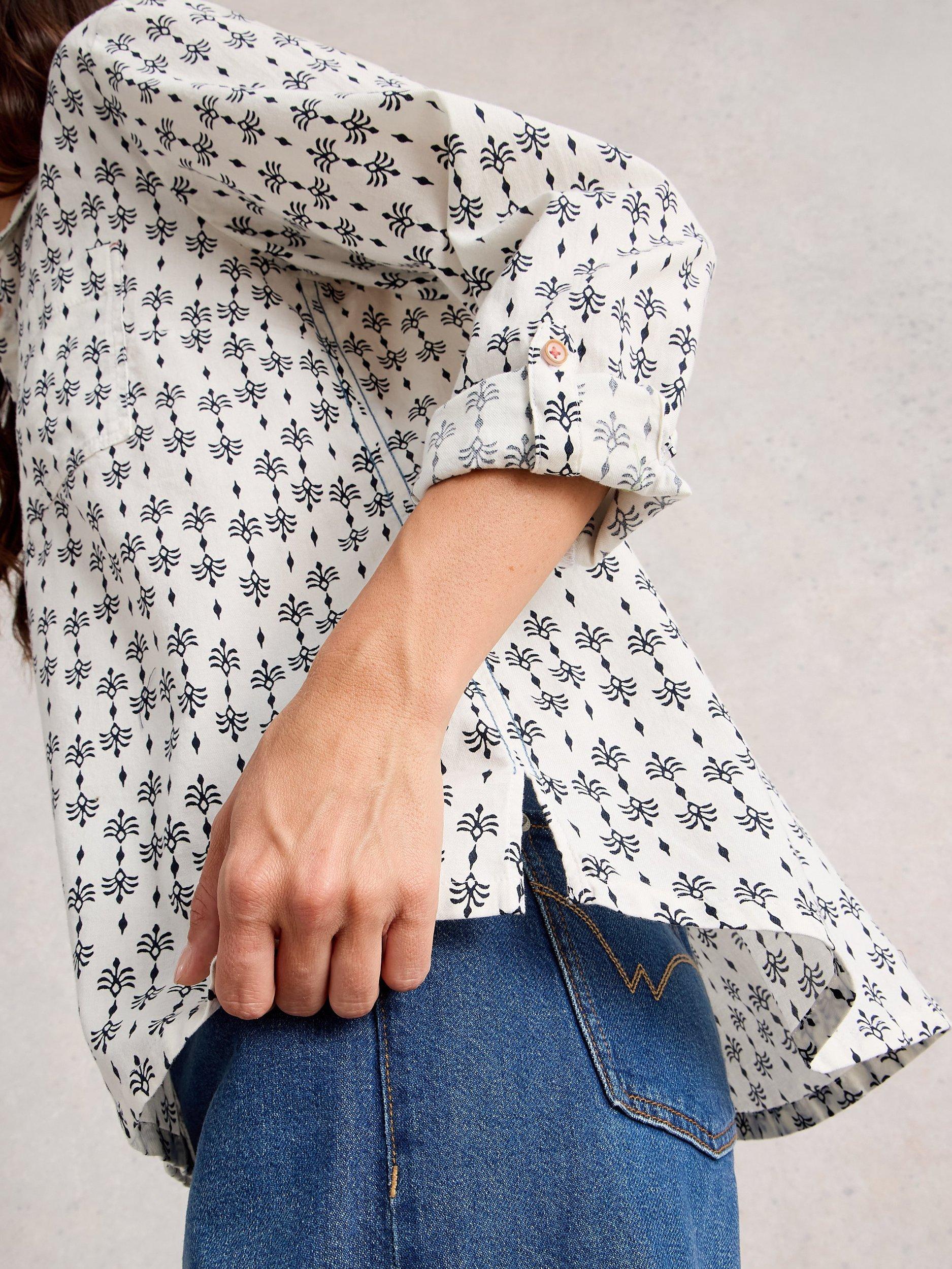 Product image 3 of 6, which shows White Stuff Sophie Abstract Long Sleeve Shirt, White/Multi, 6