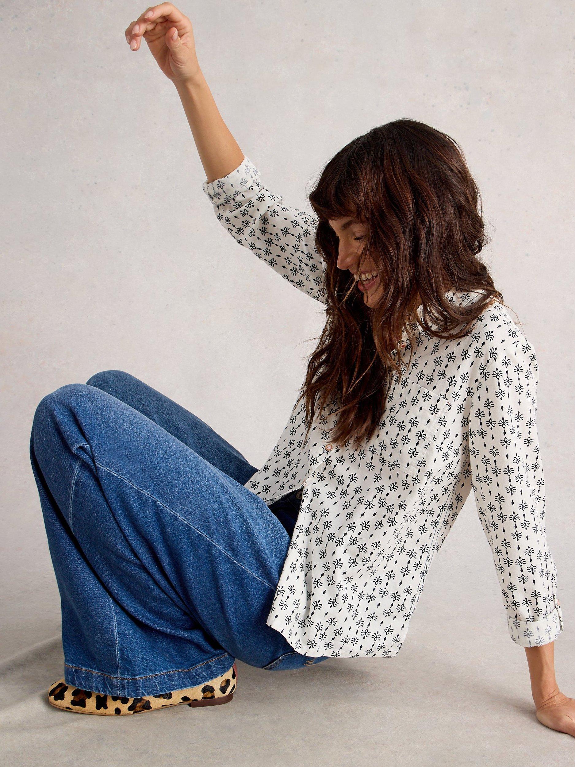 Product image 4 of 6, which shows White Stuff Sophie Abstract Long Sleeve Shirt, White/Multi, 6