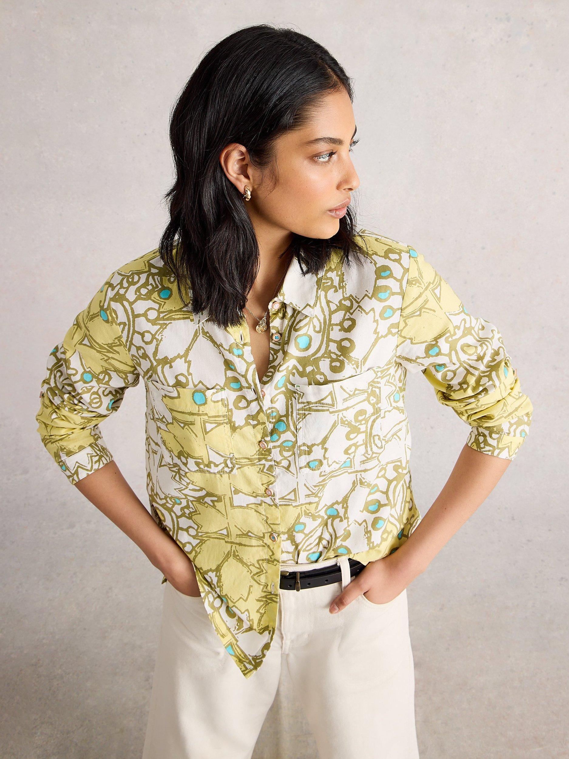 Product image 4 of 6, which shows White Stuff Sophie Abstract Shirt, Yellow/Multi, 6