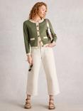 White Stuff Charlotte Contrast Trim Cardigan, Khaki/Multi