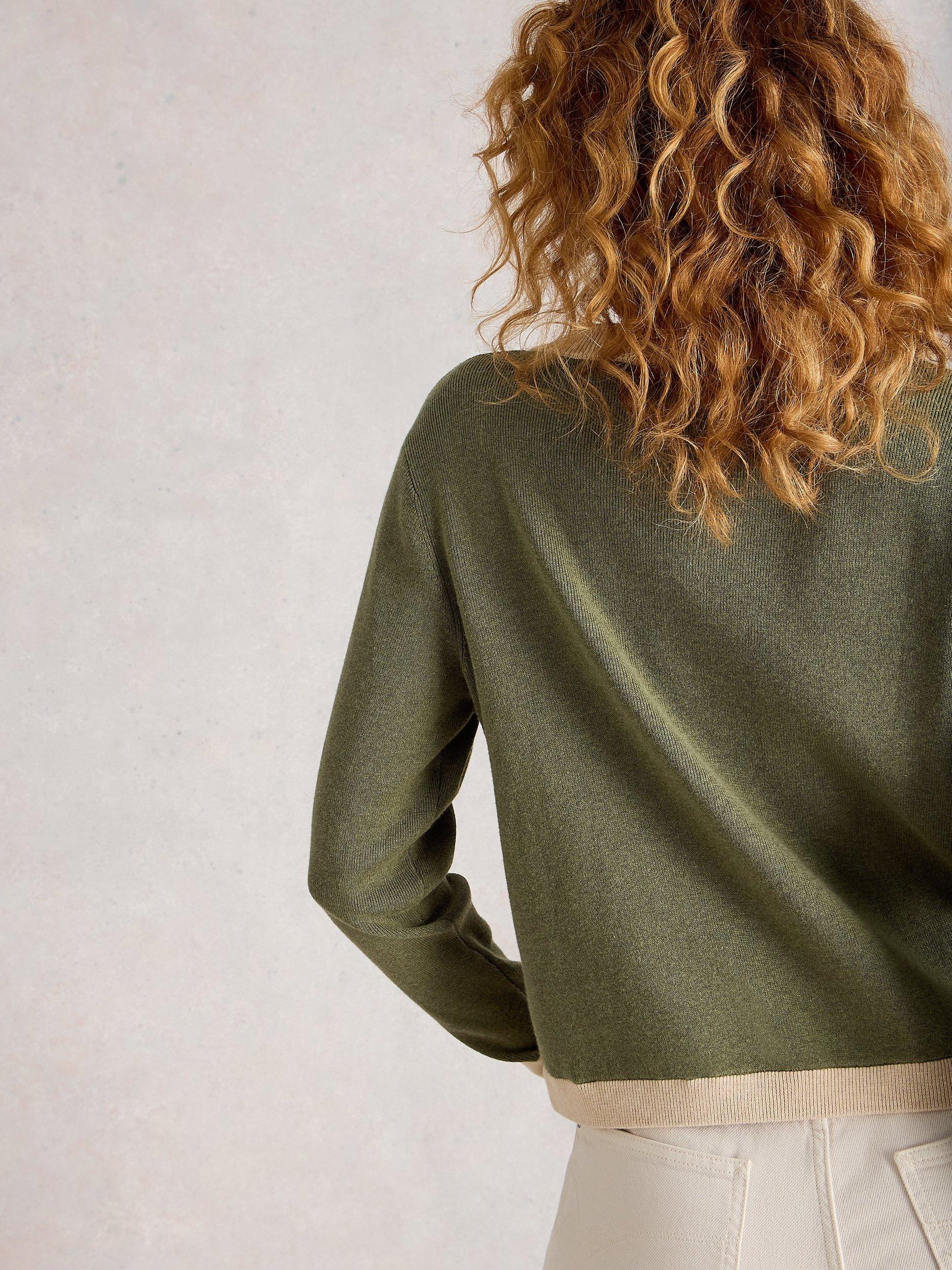 Product image 2 of 6, which shows White Stuff Charlotte Contrast Trim Cardigan, Khaki/Multi, 6