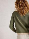 White Stuff Charlotte Contrast Trim Cardigan, Khaki/Multi