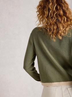 White Stuff Charlotte Contrast Trim Cardigan, Khaki/Multi - view 2, Khaki/Multi