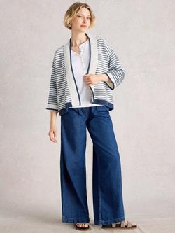 White Stuff Kylie Stripe Open Neck Cardigan, Blue/Multi, Blue/Multi