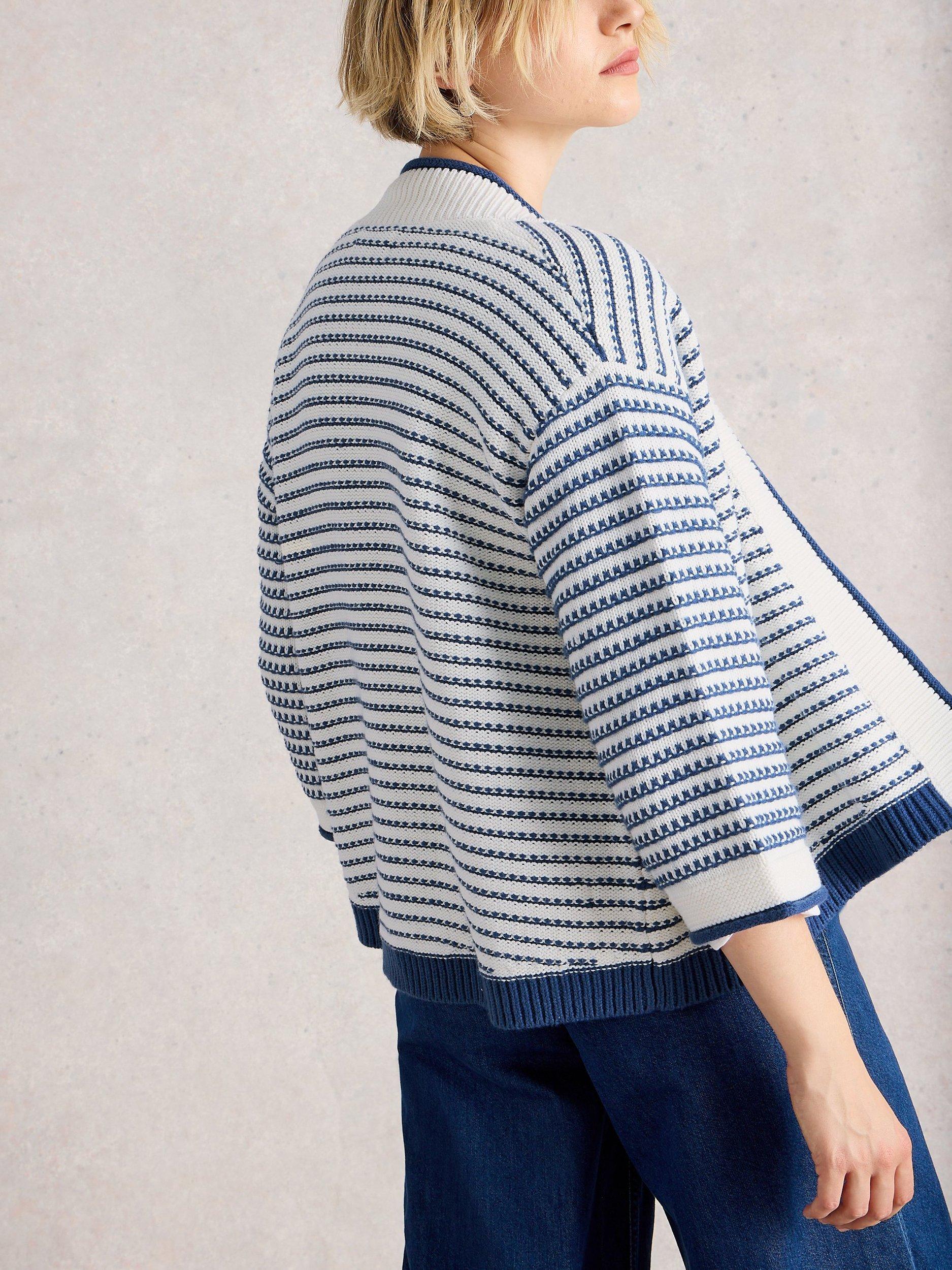 Product image 2 of 6, which shows White Stuff Kylie Stripe Open Neck Cardigan, Blue/Multi, S