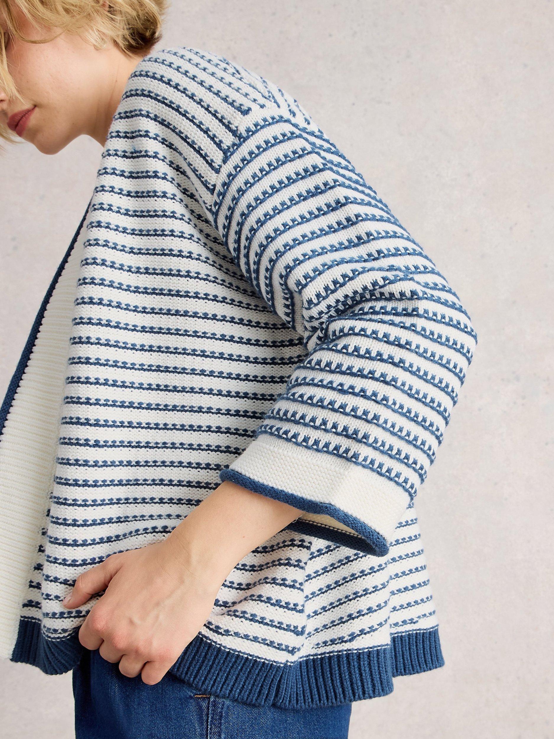 Product image 3 of 6, which shows White Stuff Kylie Stripe Open Neck Cardigan, Blue/Multi, S