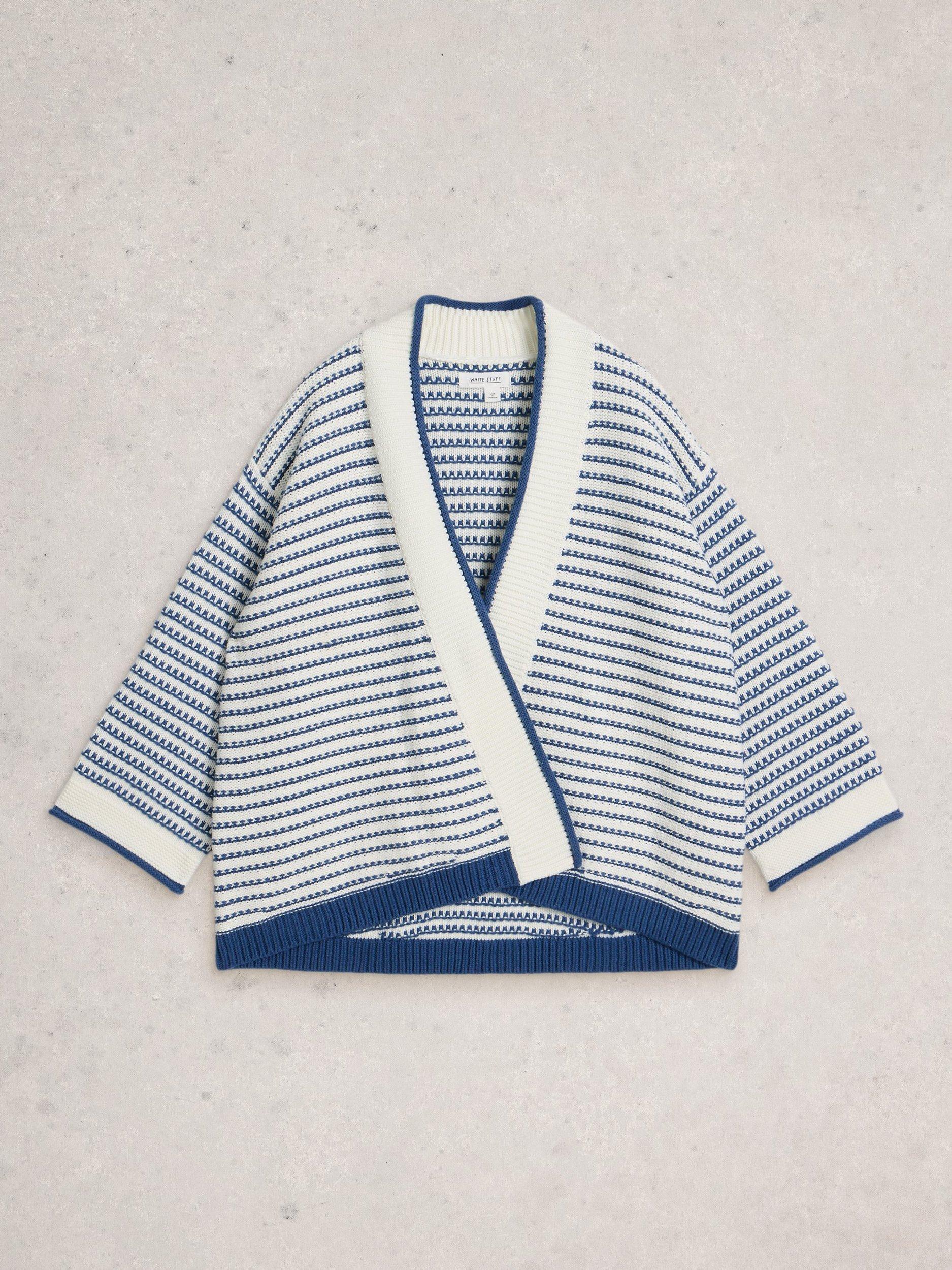 Product image 5 of 6, which shows White Stuff Kylie Stripe Open Neck Cardigan, Blue/Multi, S