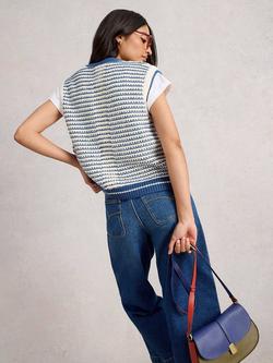 White Stuff Kylie Stripe Stitch Cardigan, Blue/Multi - view 2, Blue/Multi