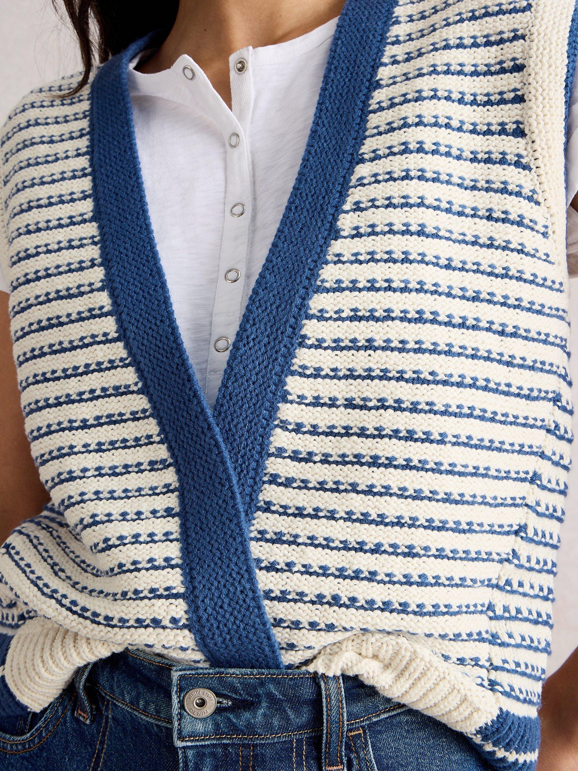 Product image 4 of 6, which shows White Stuff Kylie Stripe Stitch Cardigan, Blue/Multi, M