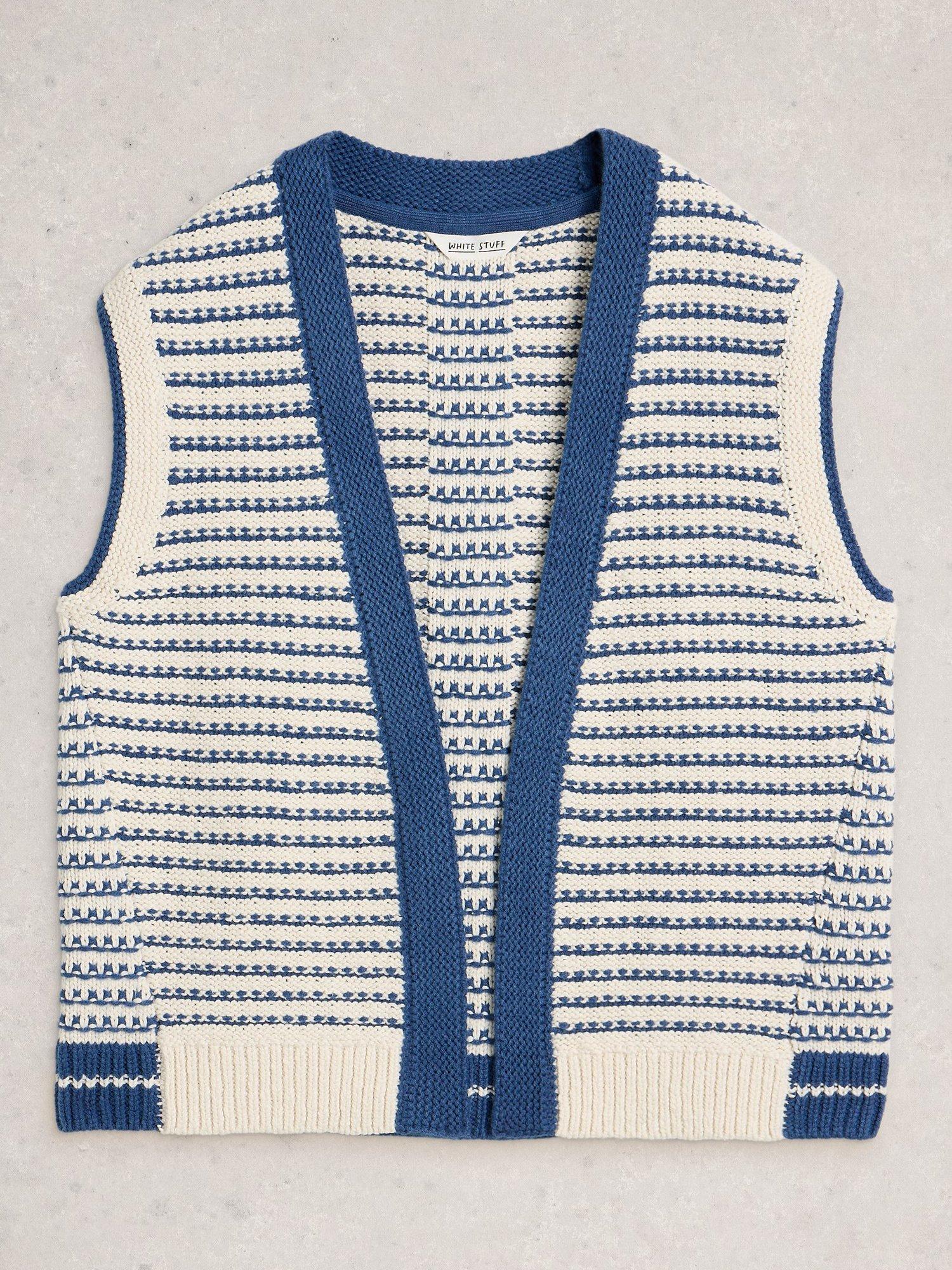 Product image 5 of 6, which shows White Stuff Kylie Stripe Stitch Cardigan, Blue/Multi, M