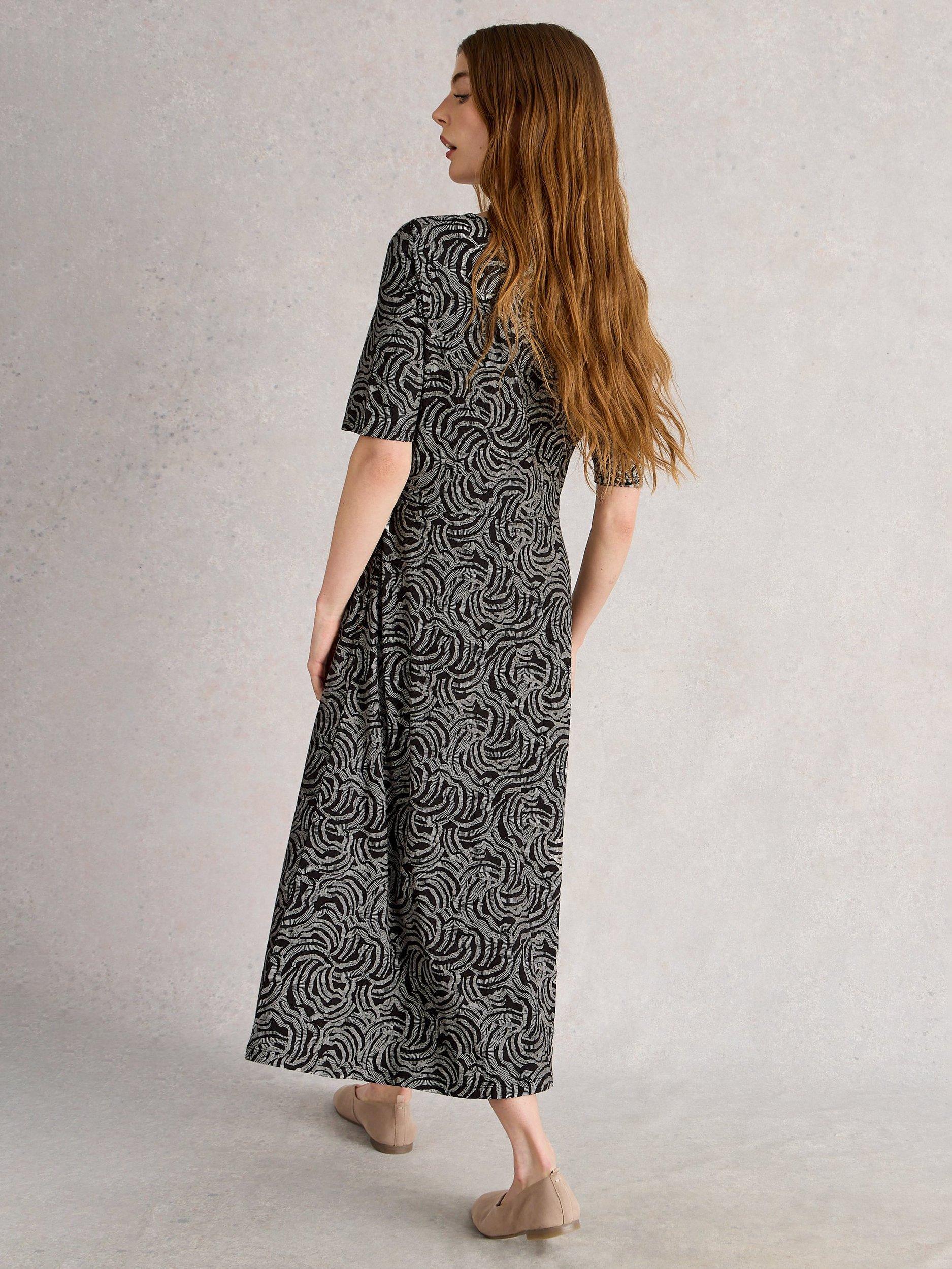 Product image 2 of 6, which shows White Stuff Madeline Swirl Jersey Midi Dress, Black/Ivory, 6