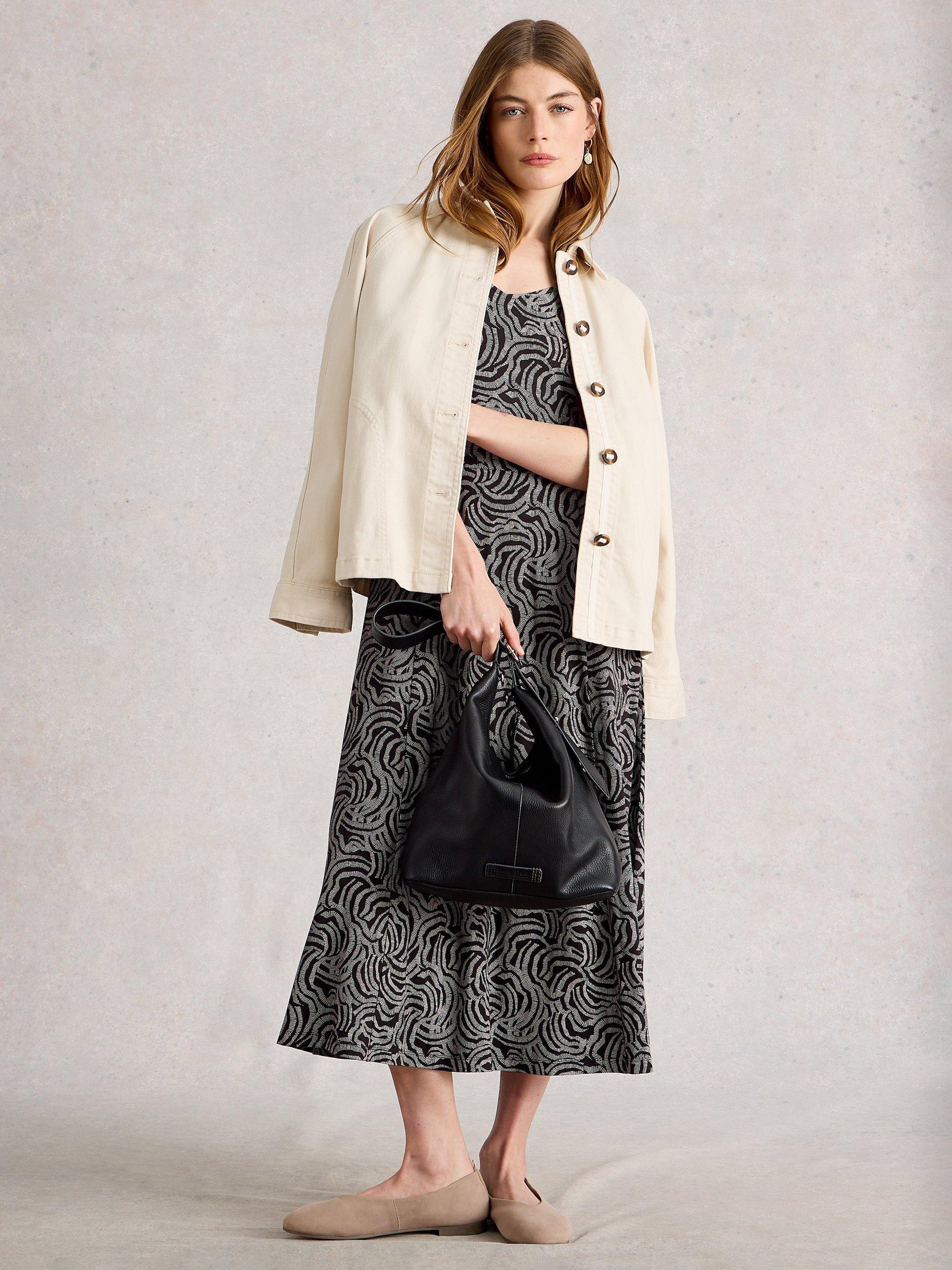 Product image 3 of 6, which shows White Stuff Madeline Swirl Jersey Midi Dress, Black/Ivory, 6