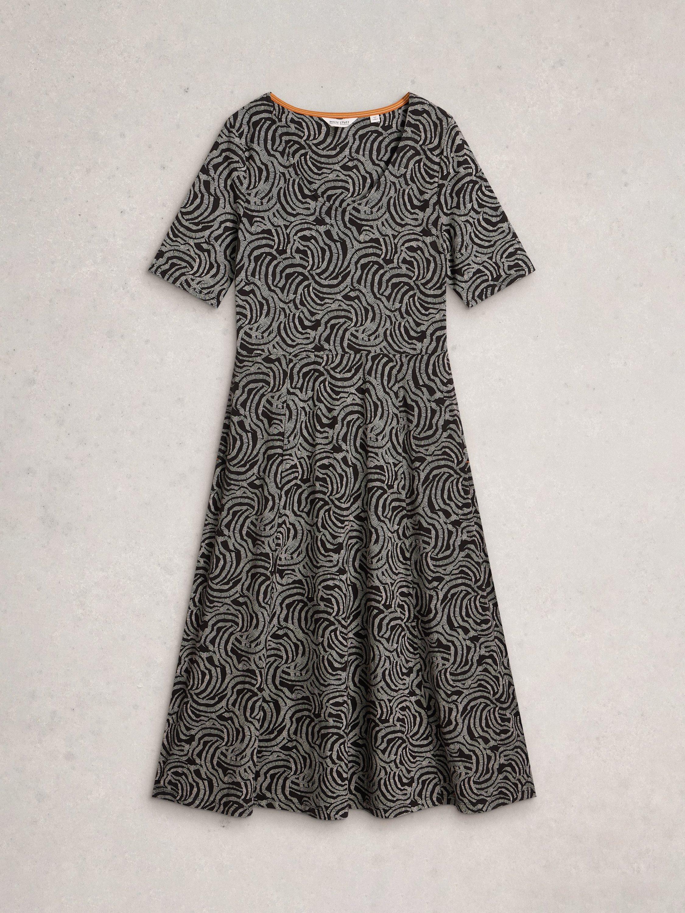 Product image 5 of 6, which shows White Stuff Madeline Swirl Jersey Midi Dress, Black/Ivory, 6