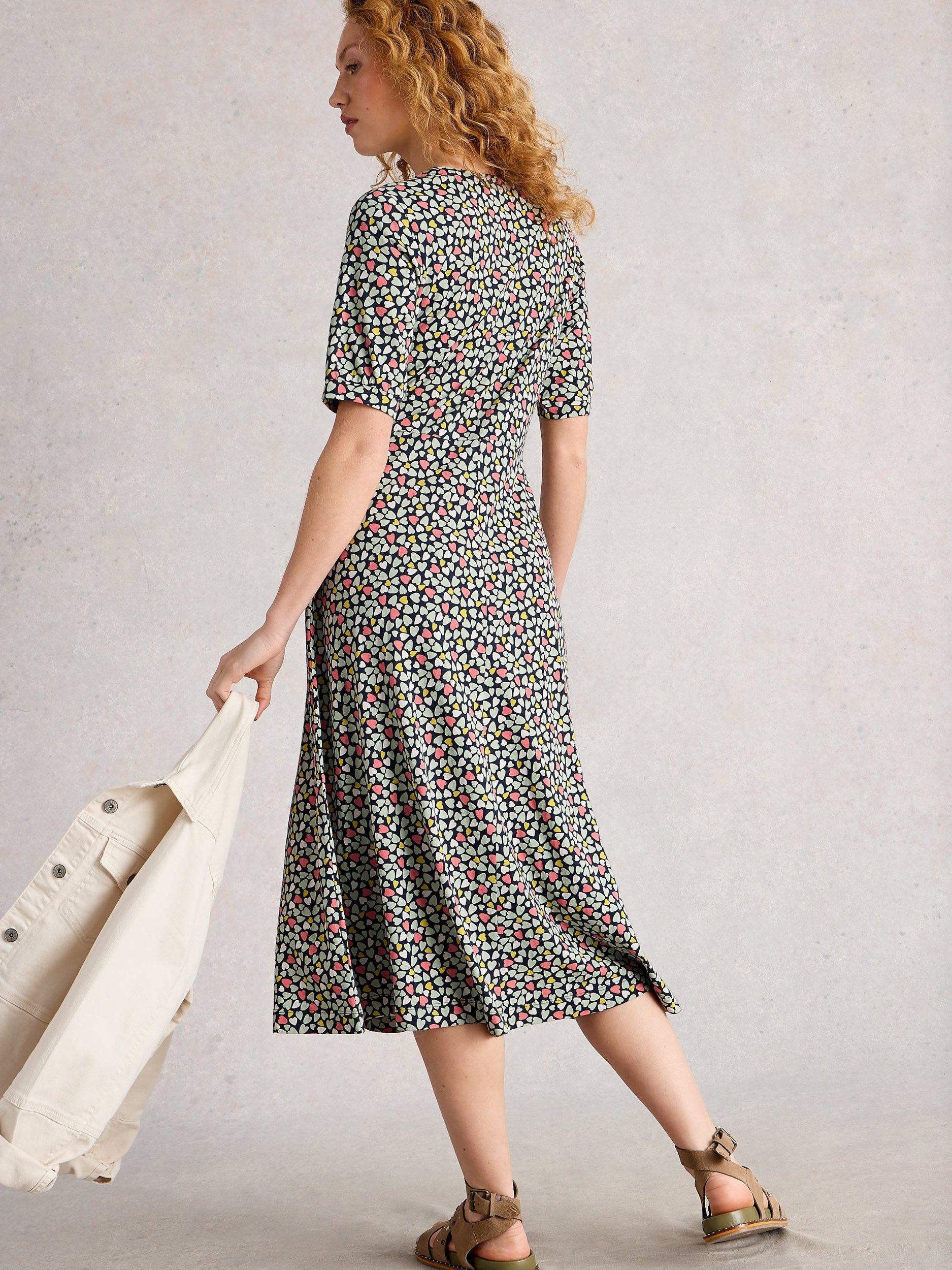 Product image 2 of 6, which shows White Stuff Megan Heart Jersey Dress, Navy/Multi, 6