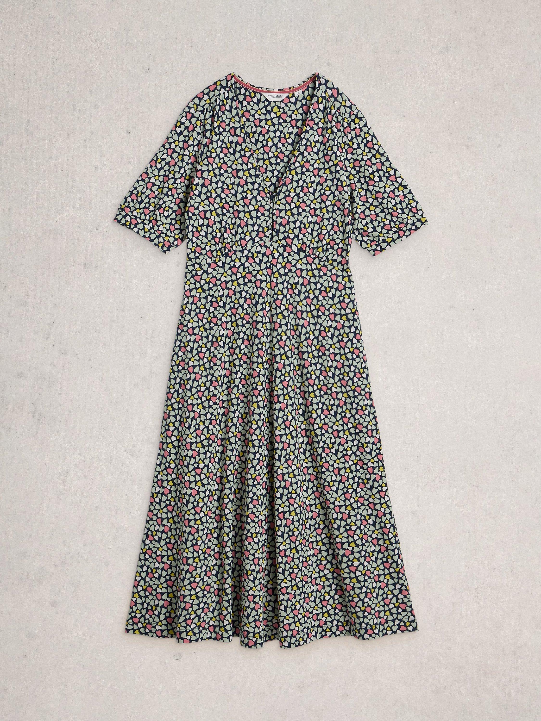Product image 5 of 6, which shows White Stuff Megan Heart Jersey Dress, Navy/Multi, 6