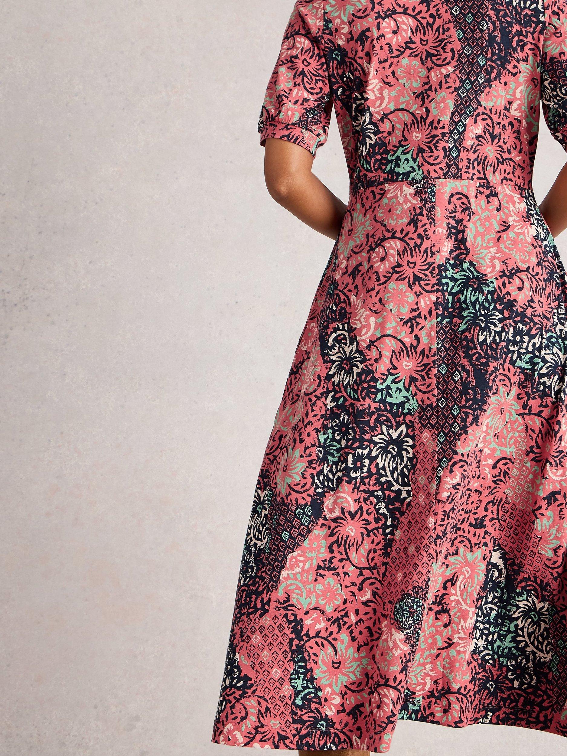 Product image 2 of 6, which shows White Stuff Megan Abstract Leaves Jersey Dress, Pink/Multi, 6