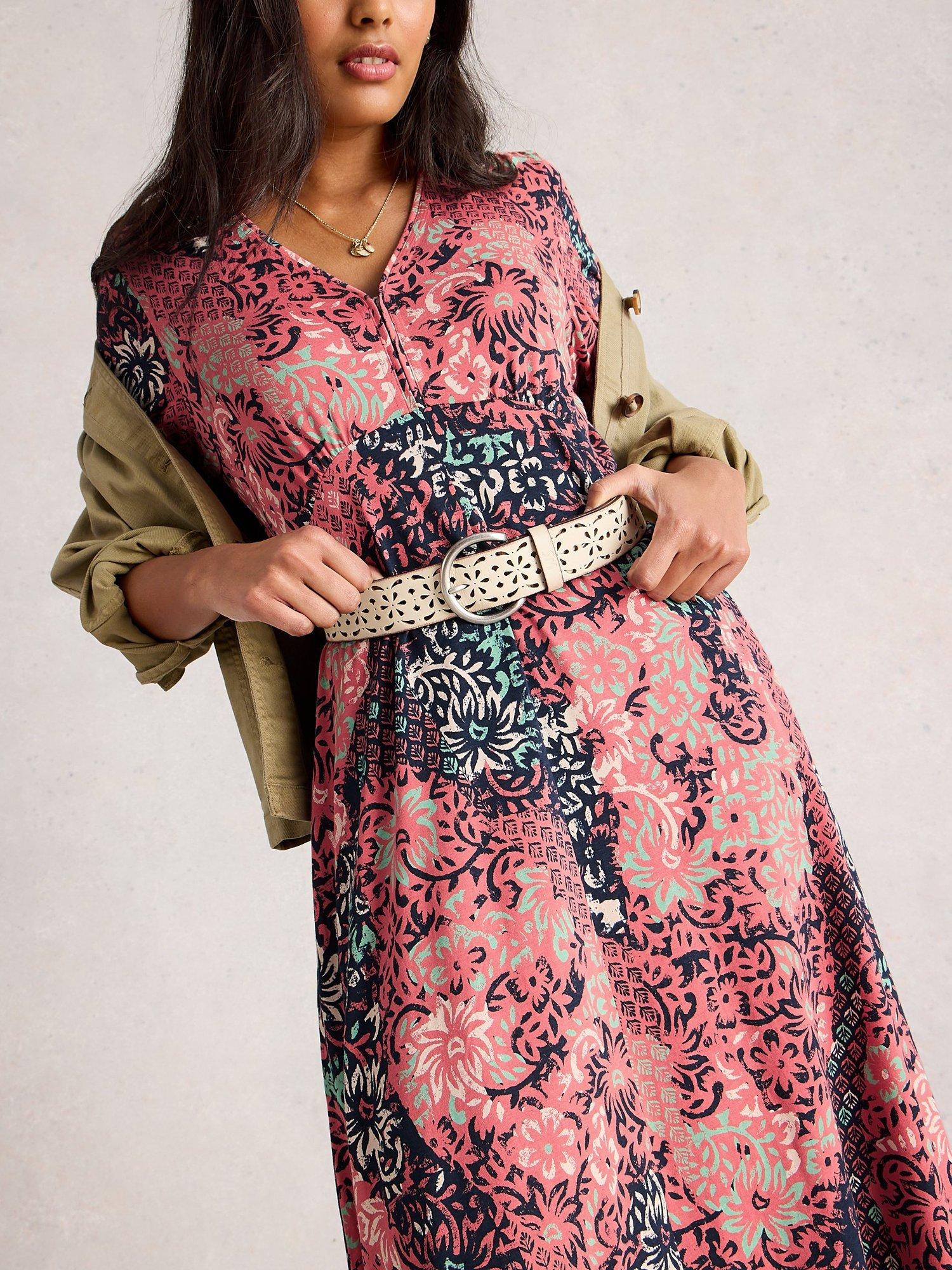 Product image 3 of 6, which shows White Stuff Megan Abstract Leaves Jersey Dress, Pink/Multi, 6