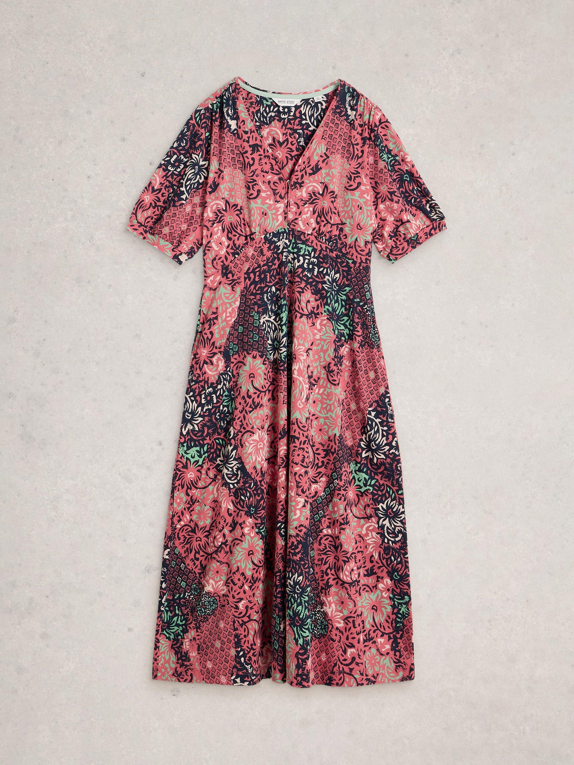 Product image 5 of 6, which shows White Stuff Megan Abstract Leaves Jersey Dress, Pink/Multi, 6