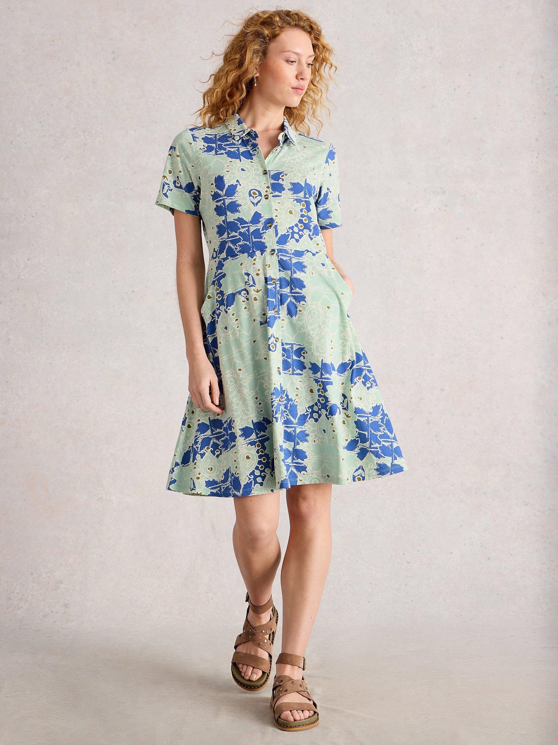 Product image 1 of 6, which shows White Stuff Ria Abstract Floral Shirt Dress, Blue/Multi, 6