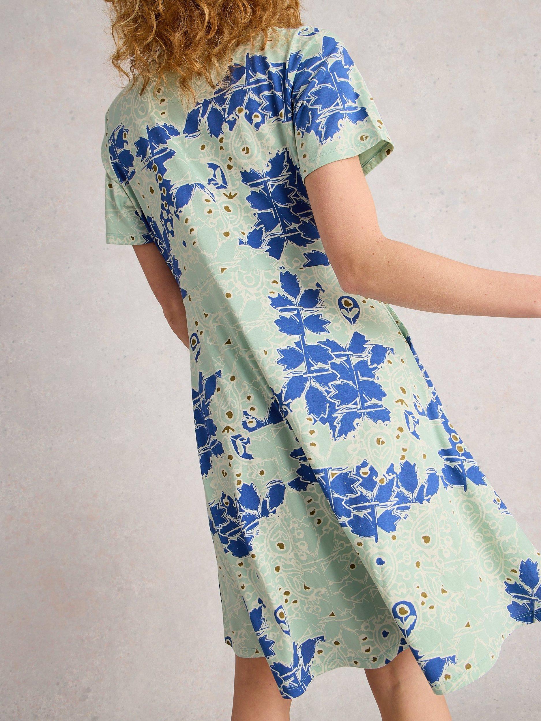 Product image 2 of 6, which shows White Stuff Ria Abstract Floral Shirt Dress, Blue/Multi, 6