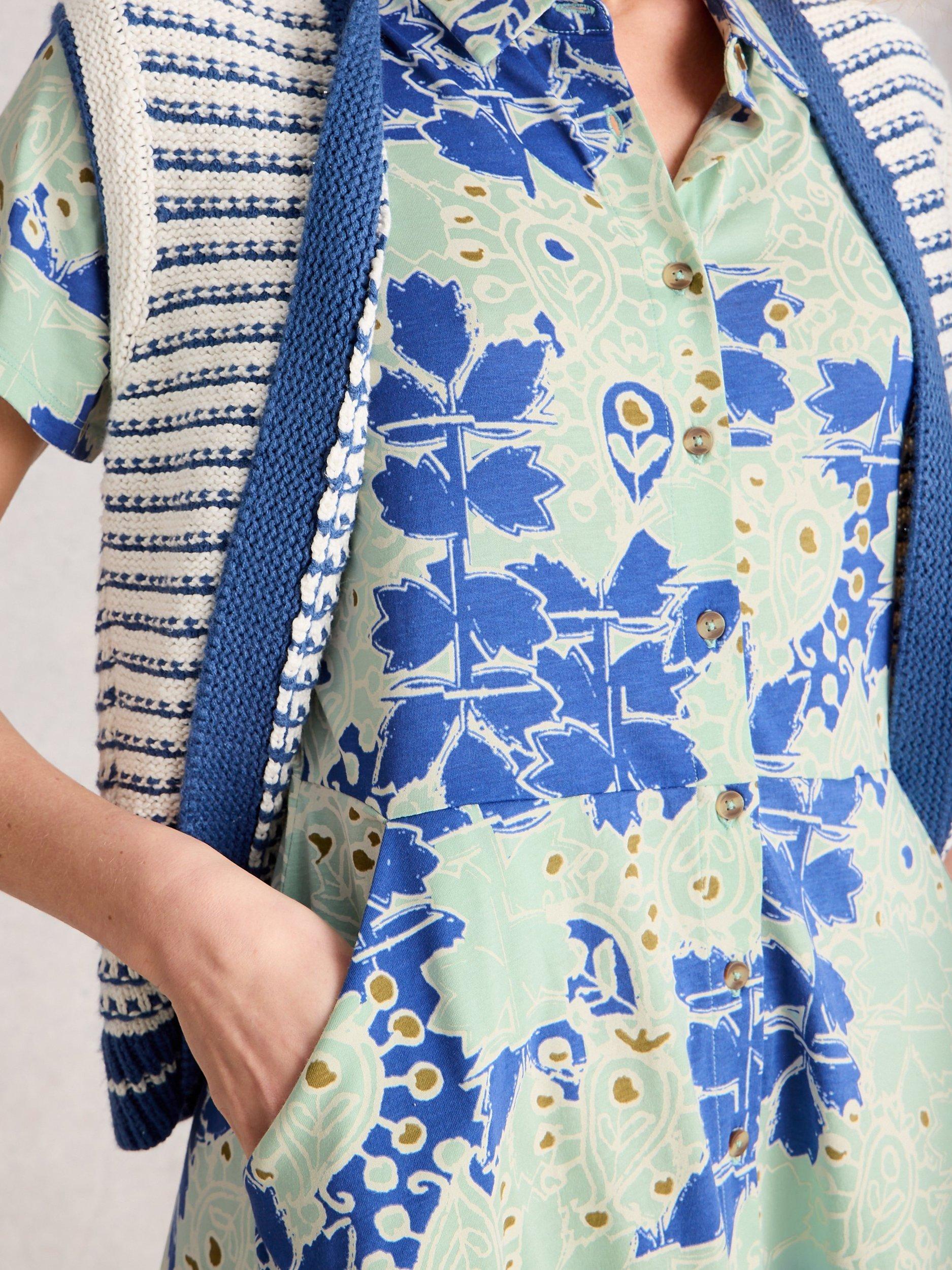 Product image 3 of 6, which shows White Stuff Ria Abstract Floral Shirt Dress, Blue/Multi, 6