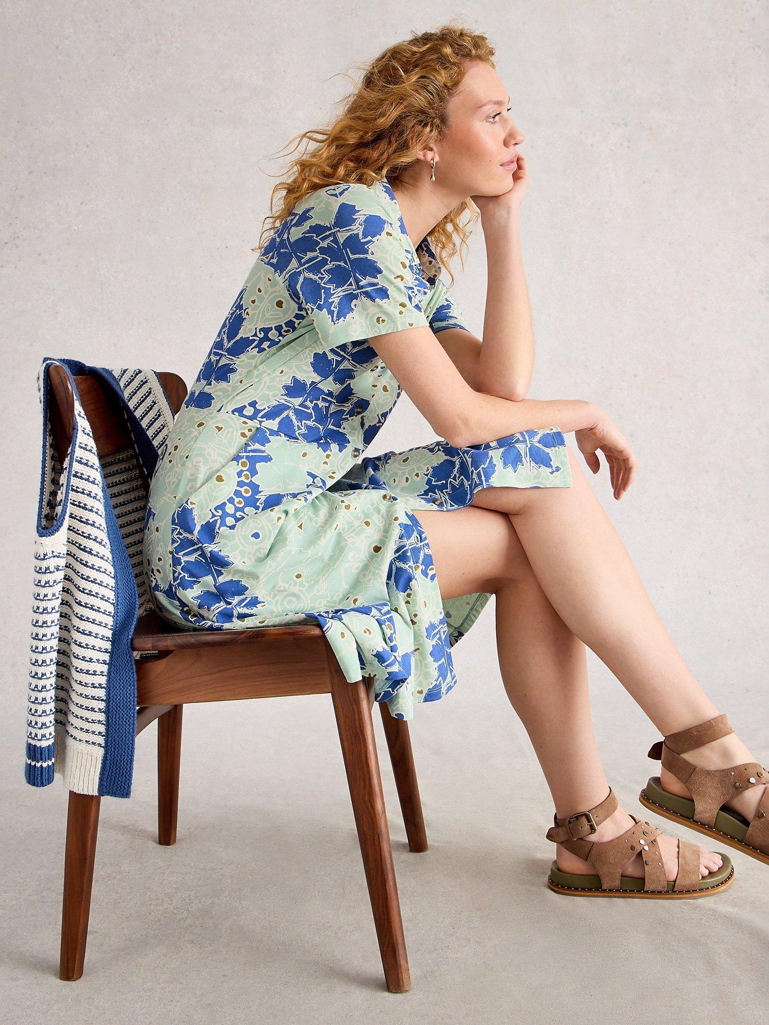 Product image 4 of 6, which shows White Stuff Ria Abstract Floral Shirt Dress, Blue/Multi, 6