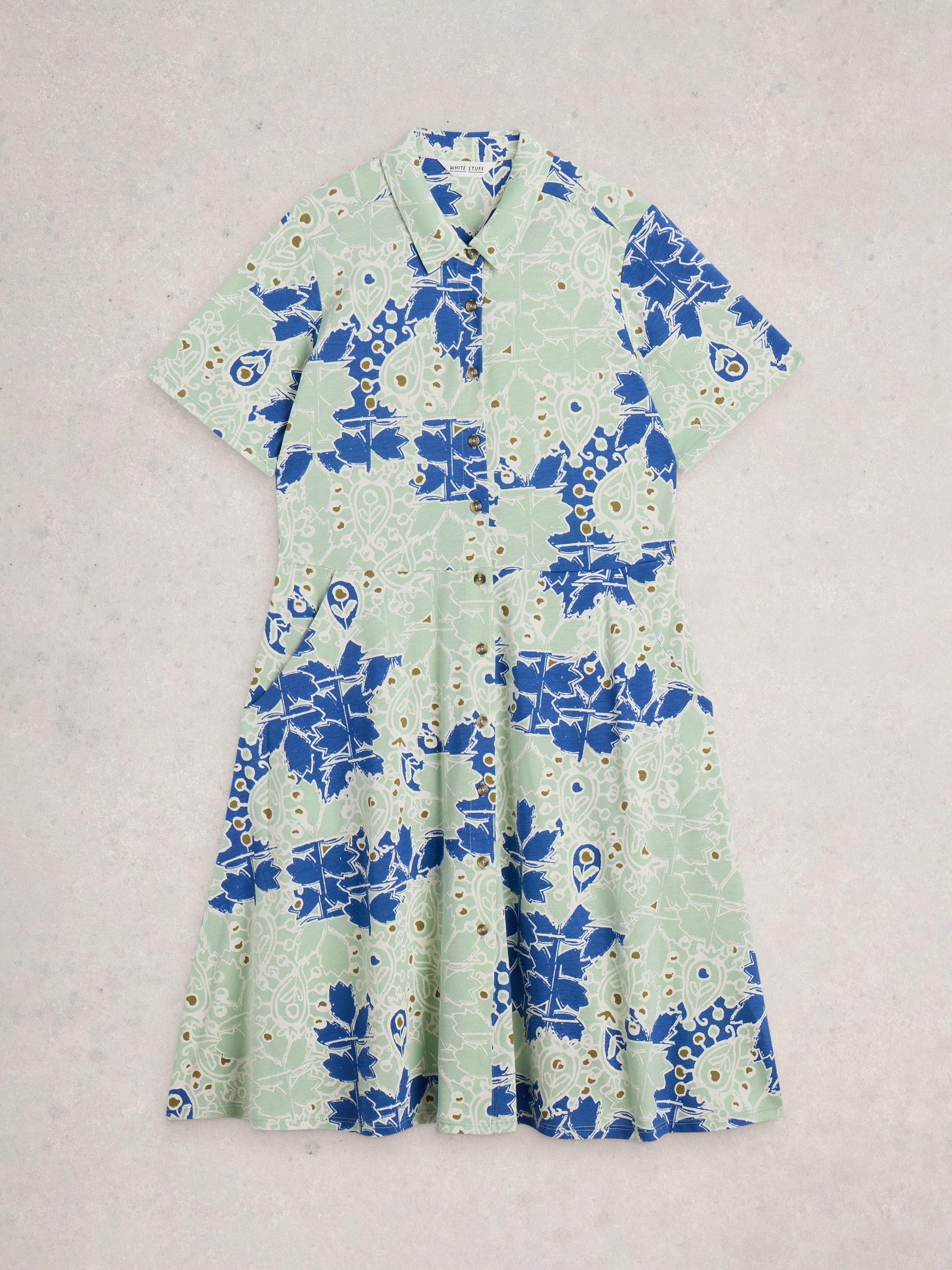 Product image 5 of 6, which shows White Stuff Ria Abstract Floral Shirt Dress, Blue/Multi, 6