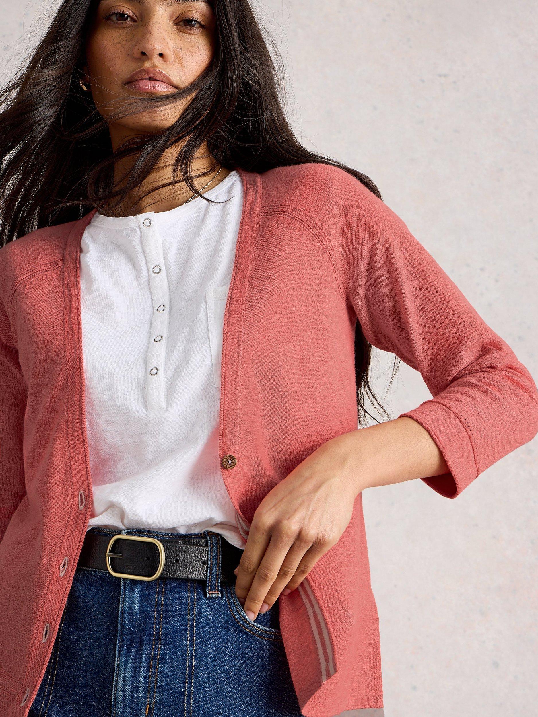 Product image 3 of 6, which shows White Stuff Naria V-Neck Cardigan, Mid Coral, 6