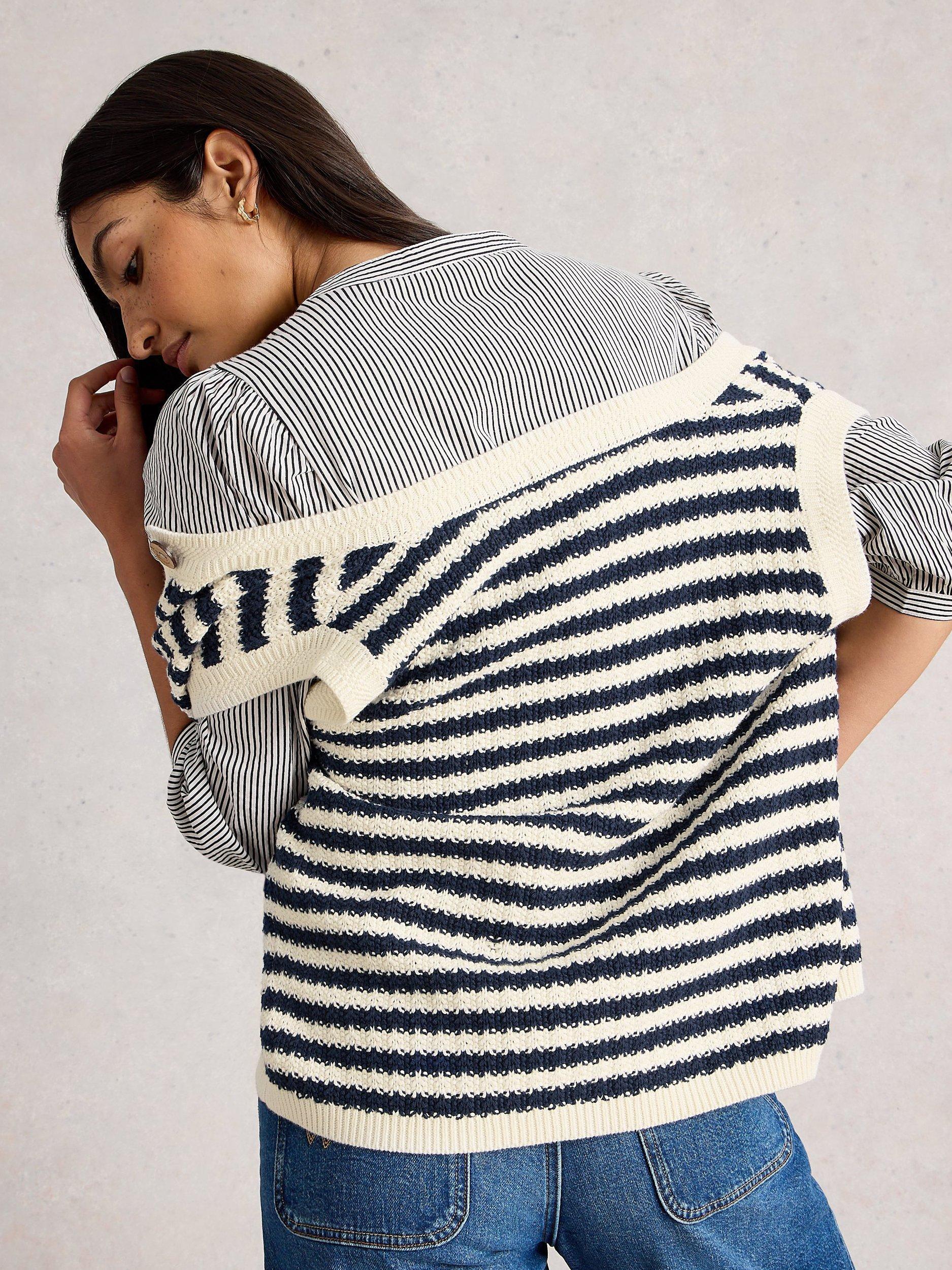 Product image 2 of 6, which shows White Stuff Sienna Stripe Stitch Cardigan, Navy/Multi, M