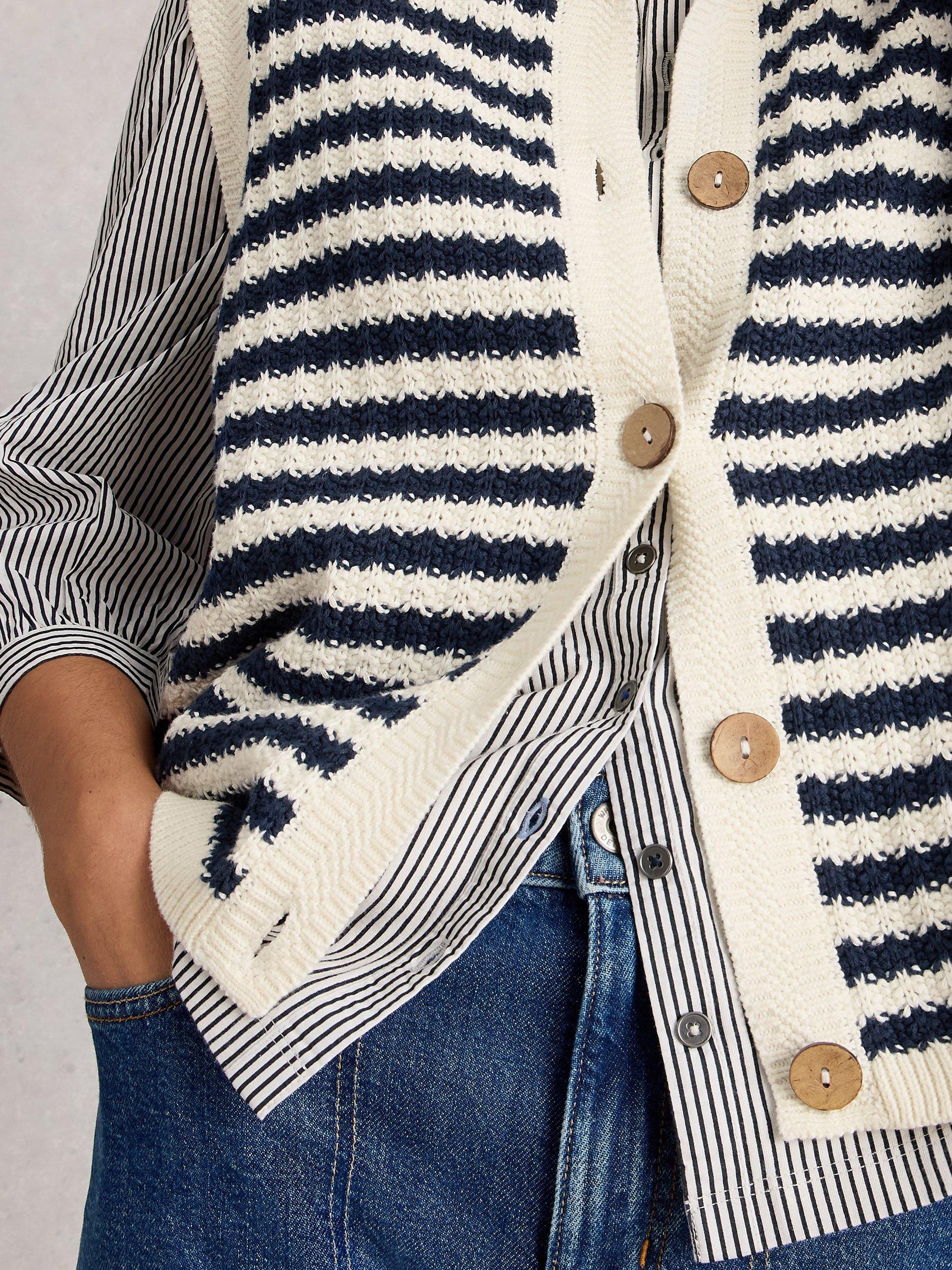 Product image 3 of 6, which shows White Stuff Sienna Stripe Stitch Cardigan, Navy/Multi, M