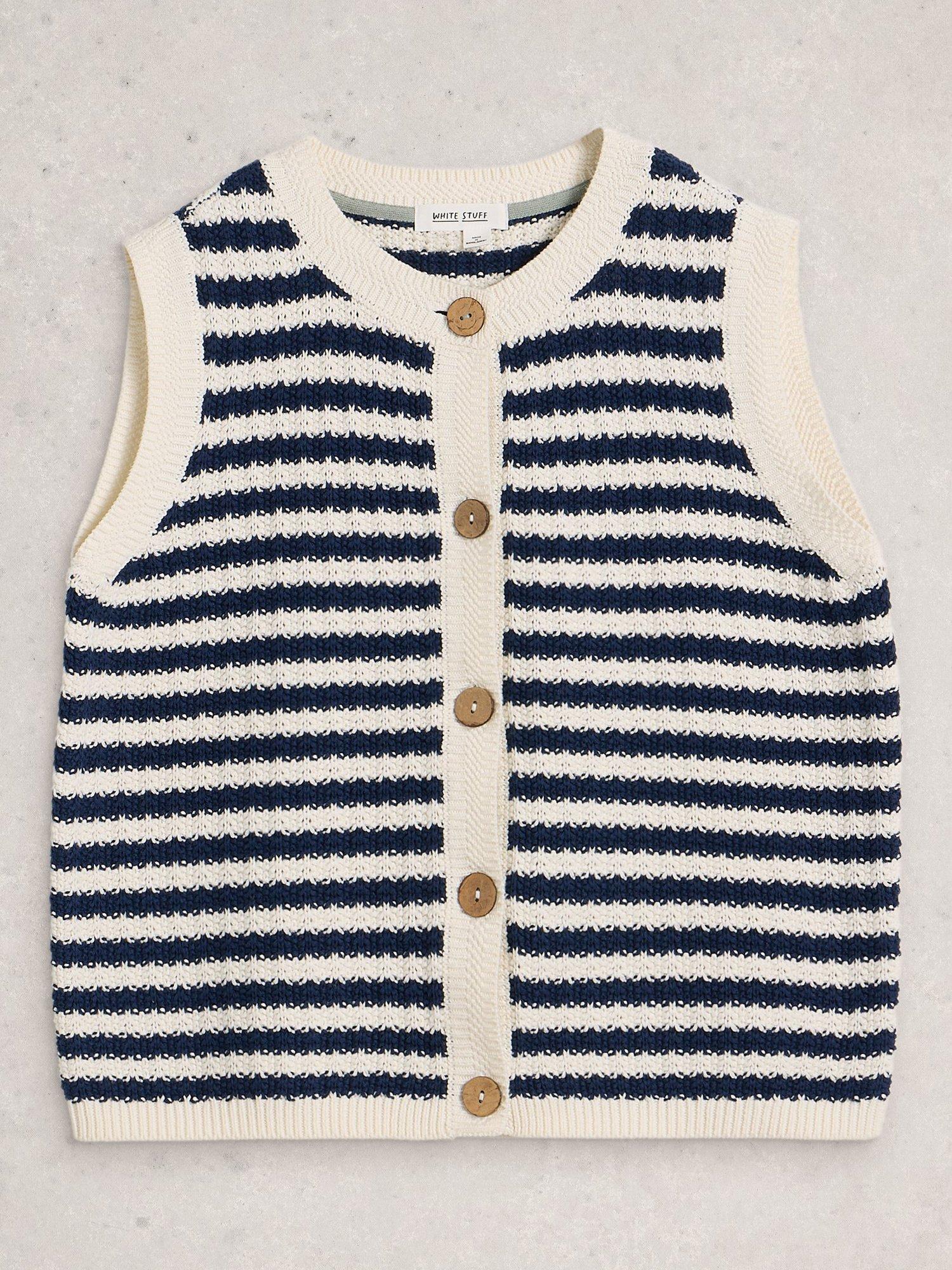 Product image 5 of 6, which shows White Stuff Sienna Stripe Stitch Cardigan, Navy/Multi, M