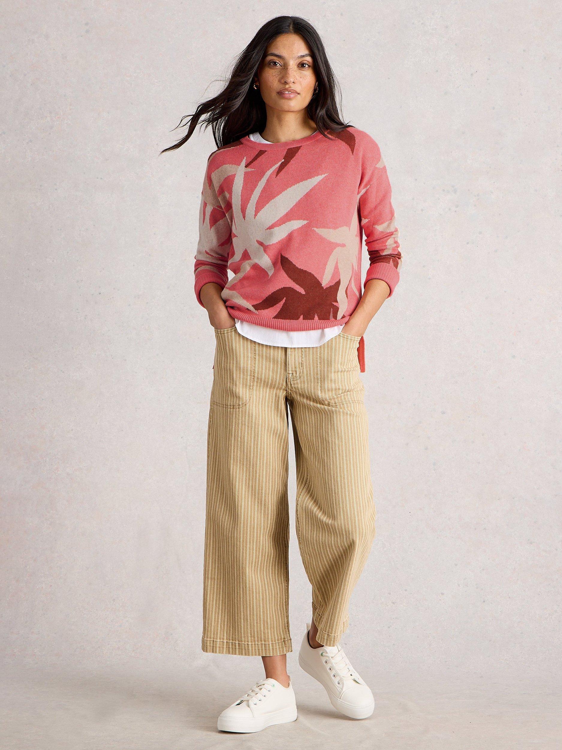 Product image 1 of 6, which shows White Stuff Olive Palm Print Jumper, Coral/Multi, 6