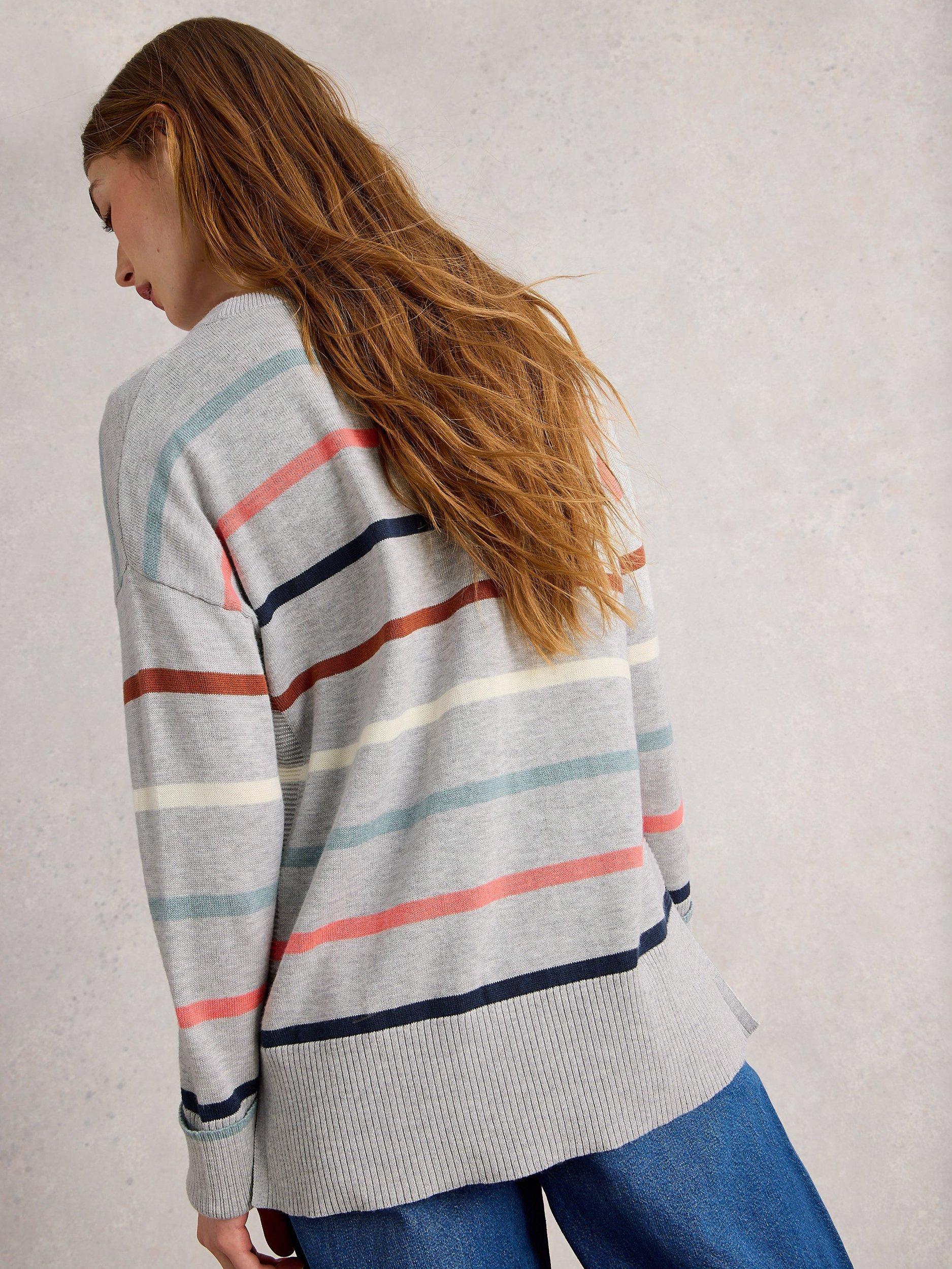 Product image 2 of 6, which shows White Stuff Olive Stripe Jumper, Grey/Multi, 6