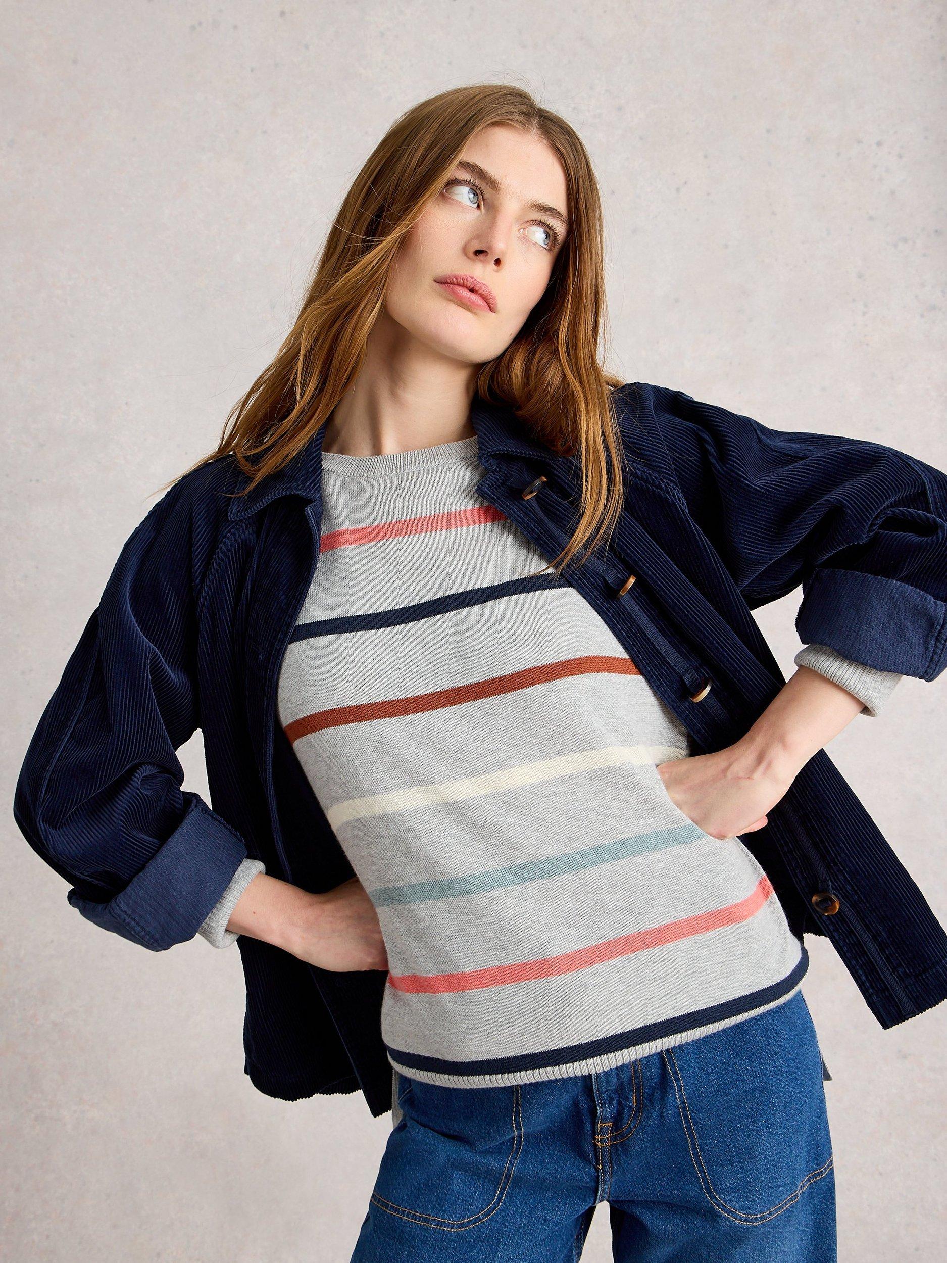 Product image 3 of 6, which shows White Stuff Olive Stripe Jumper, Grey/Multi, 6