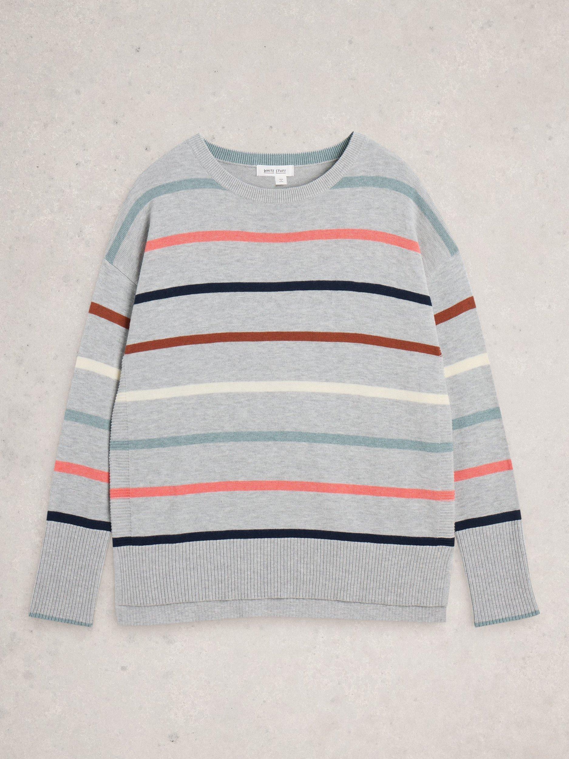 Product image 5 of 6, which shows White Stuff Olive Stripe Jumper, Grey/Multi, 6