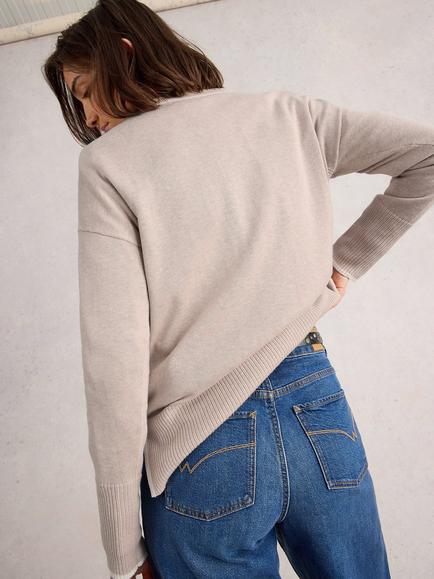 White Stuff Olive Organic Cotton Blend Round Neck Jumper - view 2, Taupe