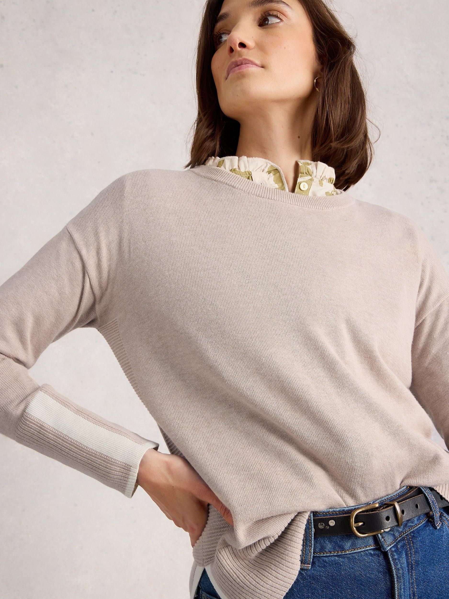 Product image 3 of 6, which shows White Stuff Olive Organic Cotton Blend Round Neck Jumper, Taupe, 6