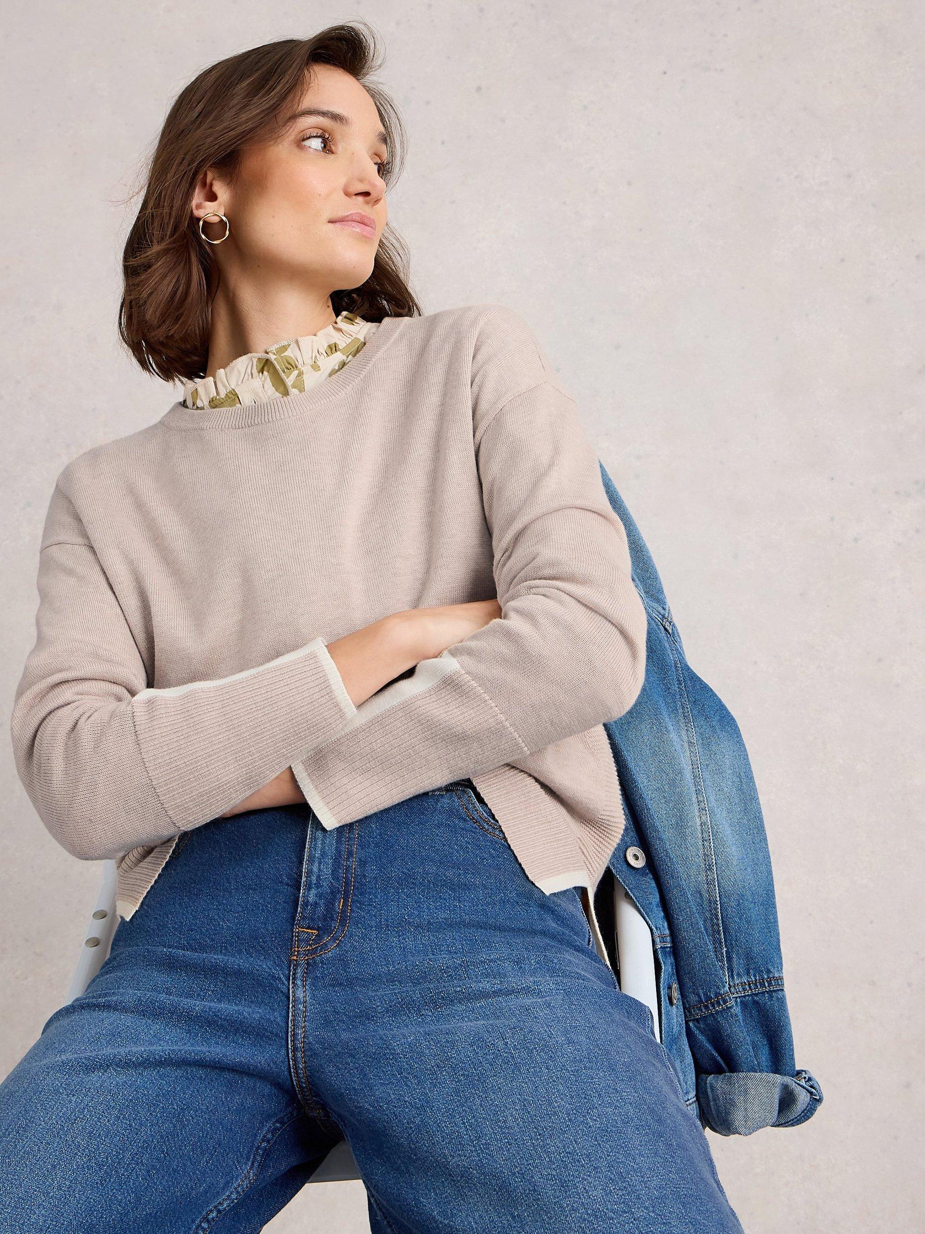 Product image 4 of 6, which shows White Stuff Olive Organic Cotton Blend Round Neck Jumper, Taupe, 6
