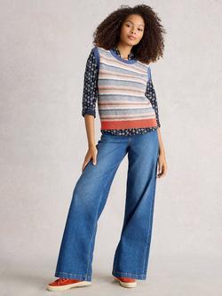White Stuff Tara Organic Cotton Striped Sleeveless Jumper, Blue/Multi