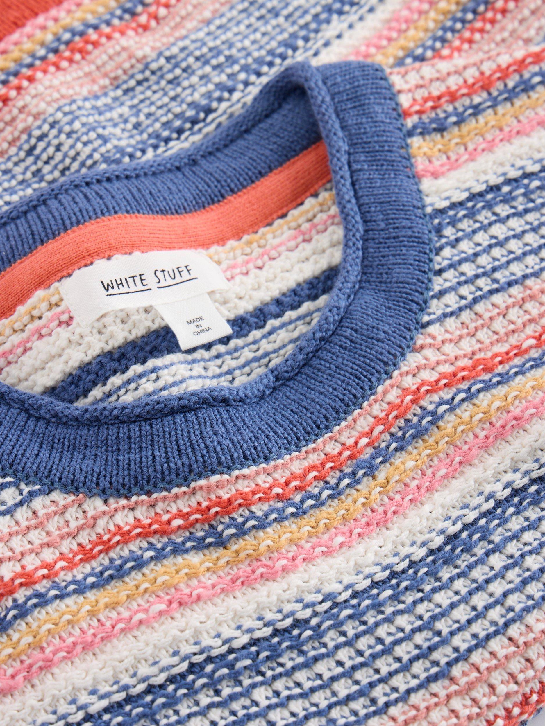 Product image 6 of 6, which shows White Stuff Tara Organic Cotton Striped Sleeveless Jumper, Blue/Multi, S