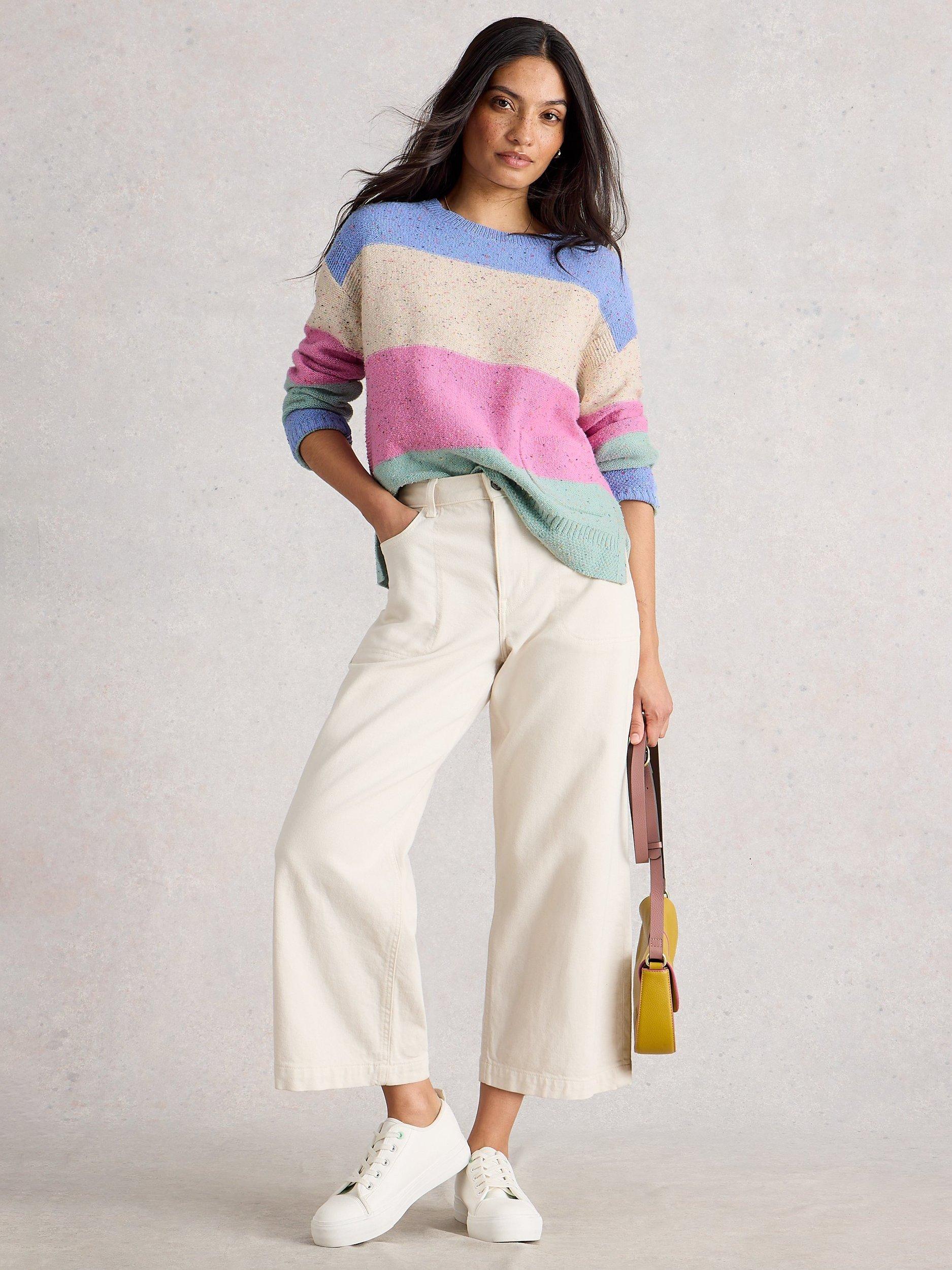 Product image 1 of 6, which shows White Stuff Victoria Block Stripe Jumper, Natural/Multi, 6