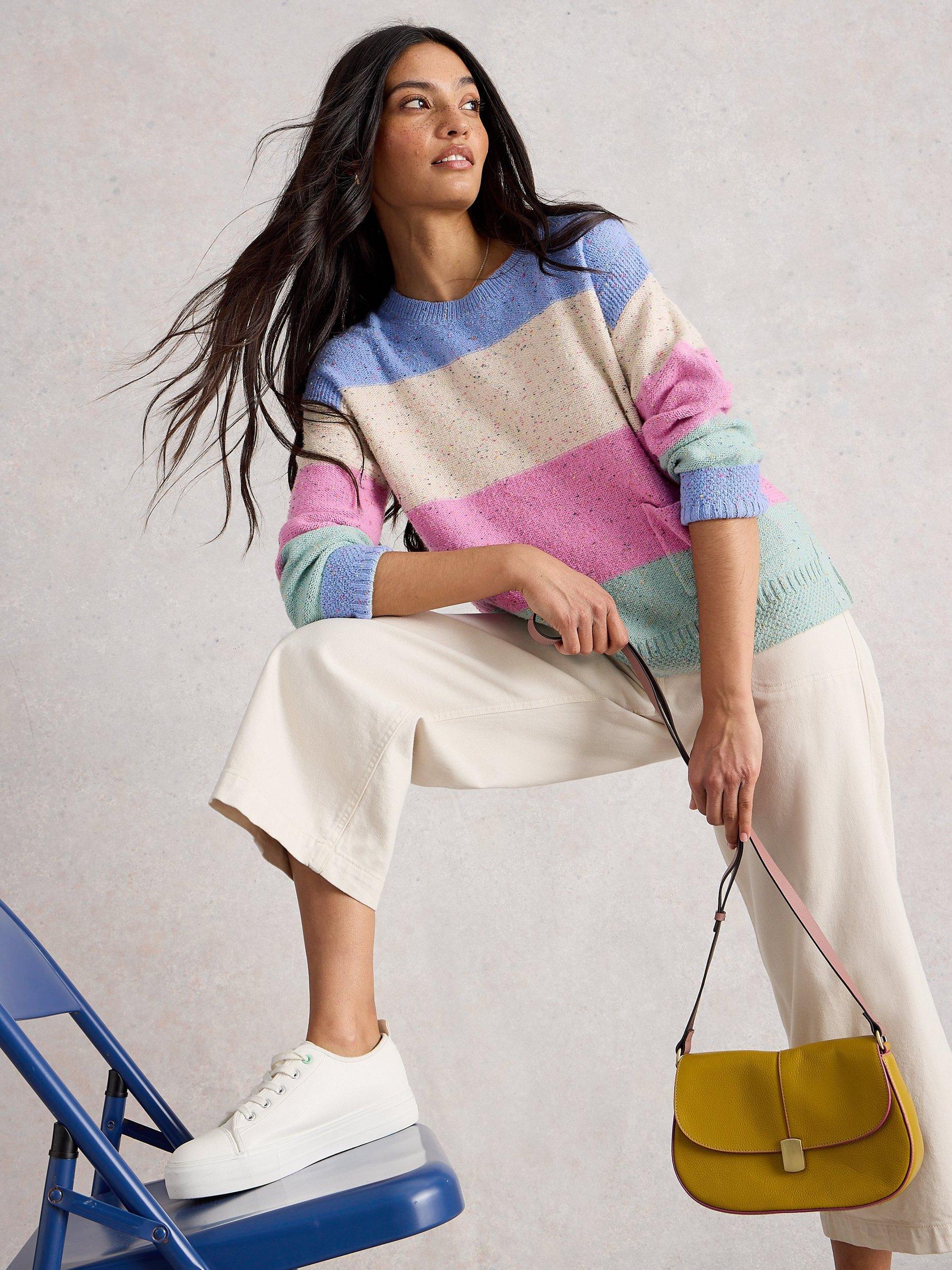 Product image 4 of 6, which shows White Stuff Victoria Block Stripe Jumper, Natural/Multi, 6