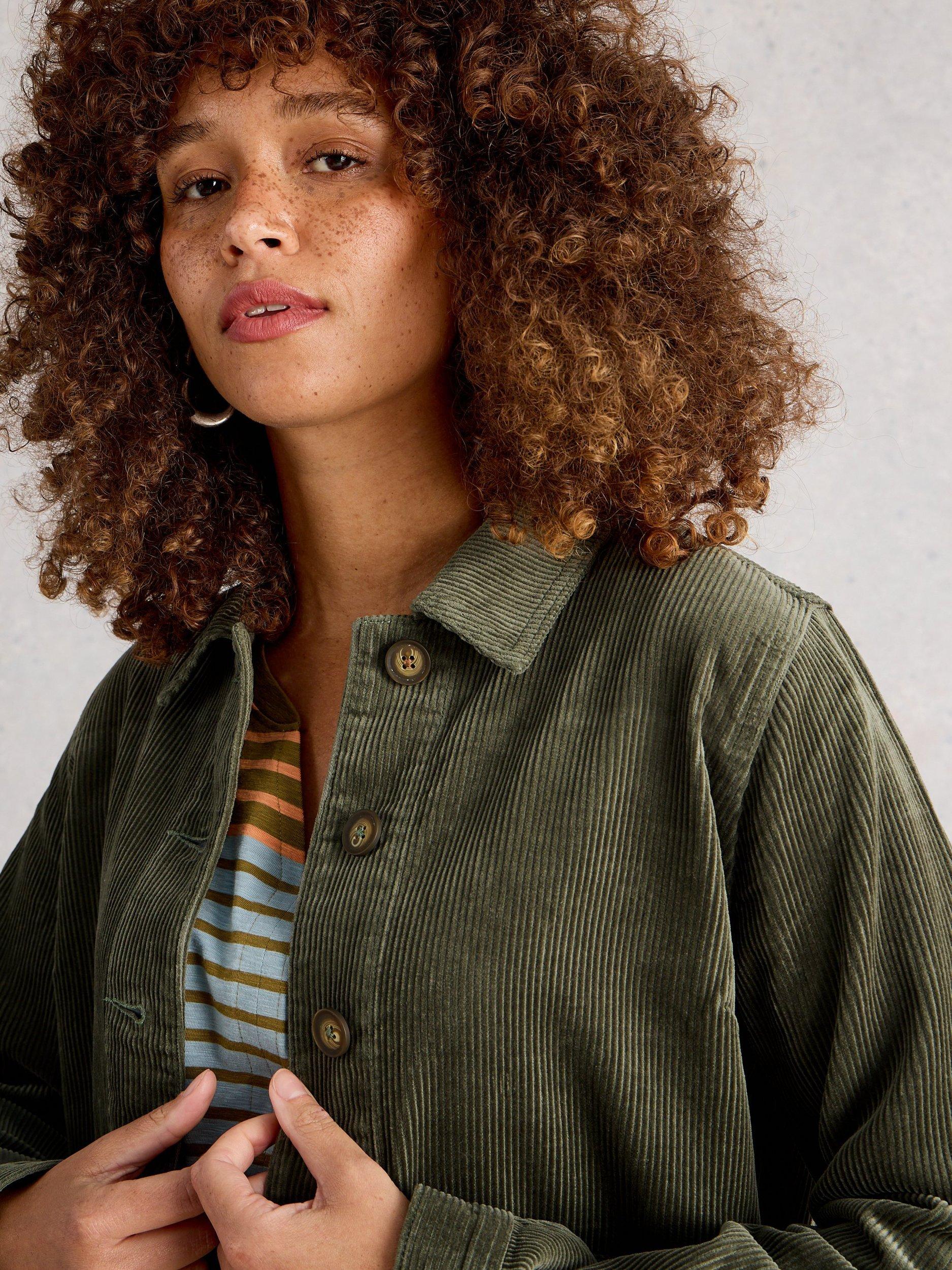 Product image 3 of 6, which shows White Stuff Carrie Corduroy Shacket, Dus Green, 6