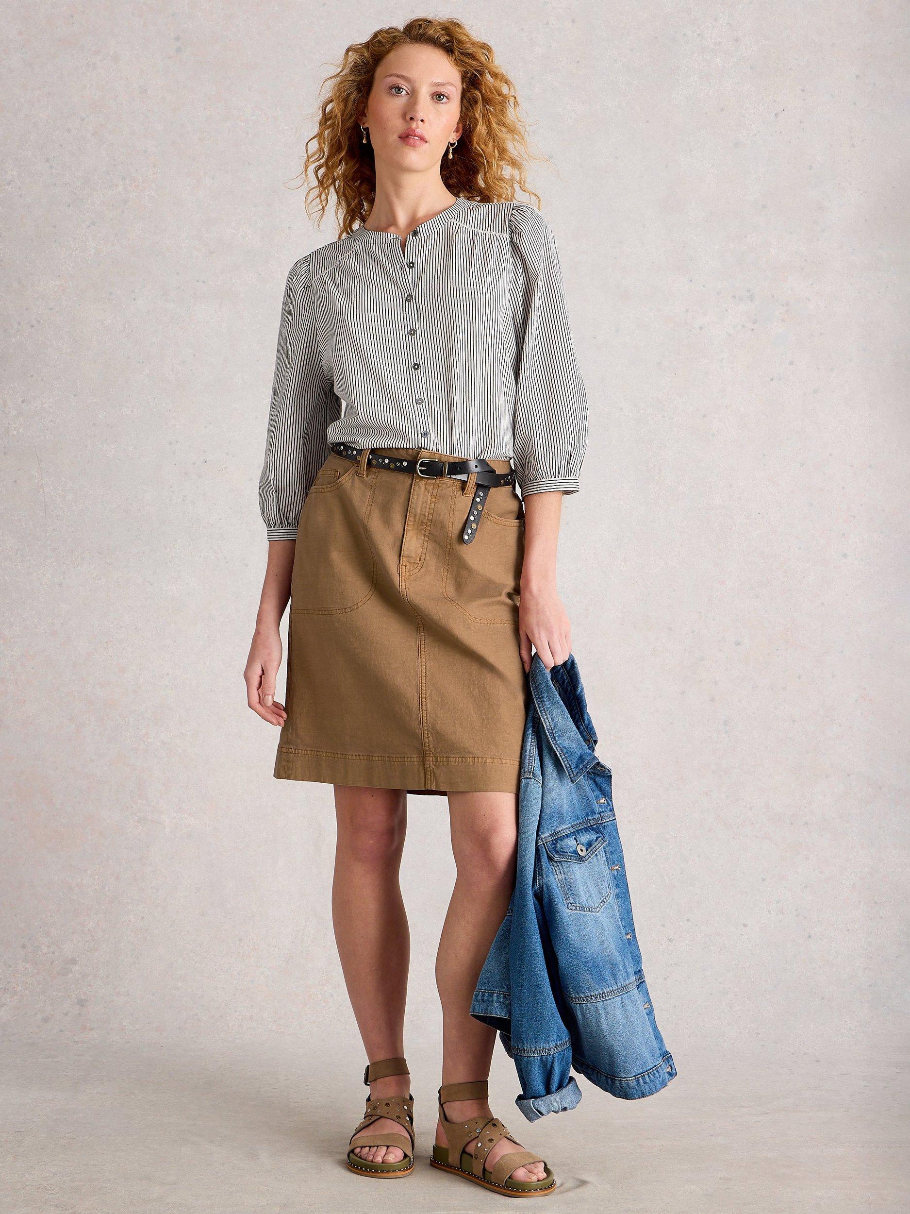 Product image 1 of 6, which shows White Stuff Tia Chino Knee Length Skirt, Mid Tan, 6