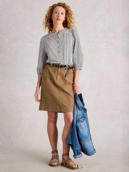 White Stuff Tia Chino Knee Length Skirt, Mid Tan, Mid Tan