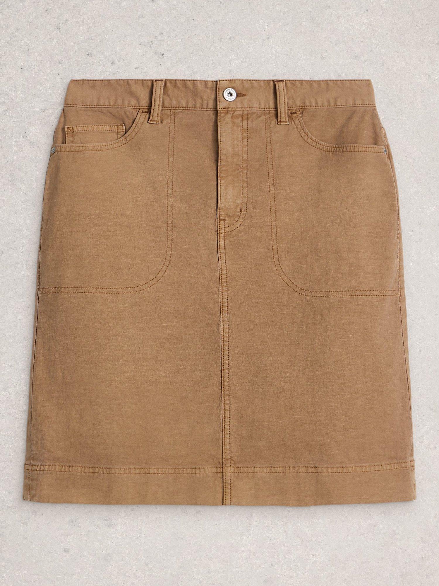 Product image 5 of 6, which shows White Stuff Tia Chino Knee Length Skirt, Mid Tan, 6