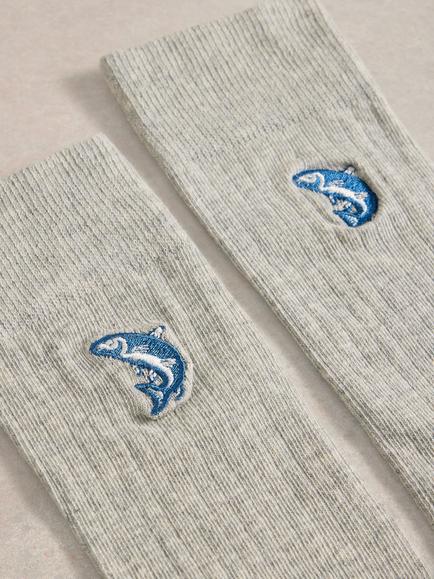 White Stuff Embroidered Socks, Mid Grey - view 2, Mid Grey