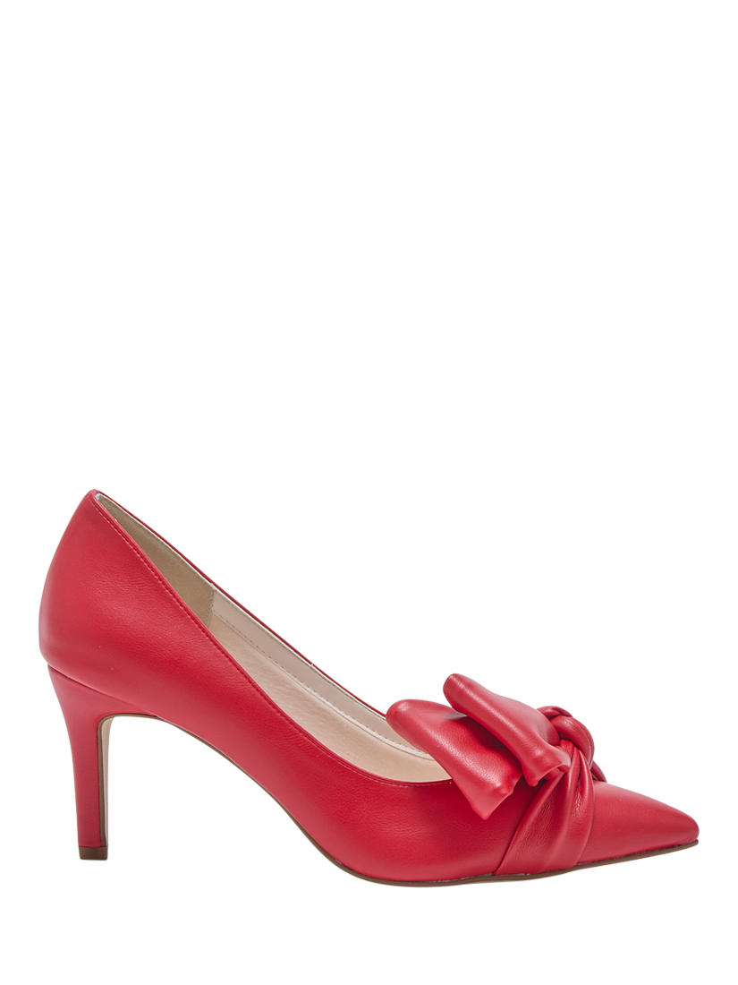 Product image 1 of 4, which shows Rainbow Club Arabella Mid Bow Detail Court Shoes, Lipstick Red, 3S