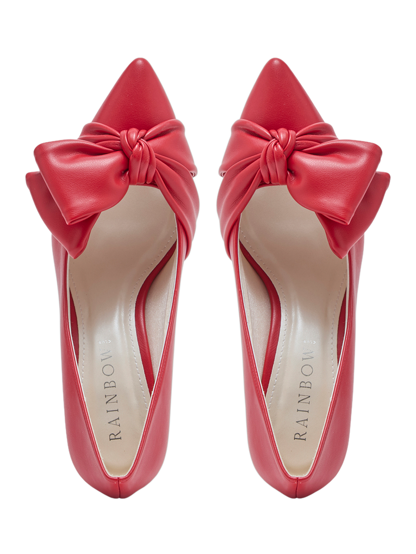 Product image 4 of 4, which shows Rainbow Club Arabella Mid Bow Detail Court Shoes, Lipstick Red, 3S