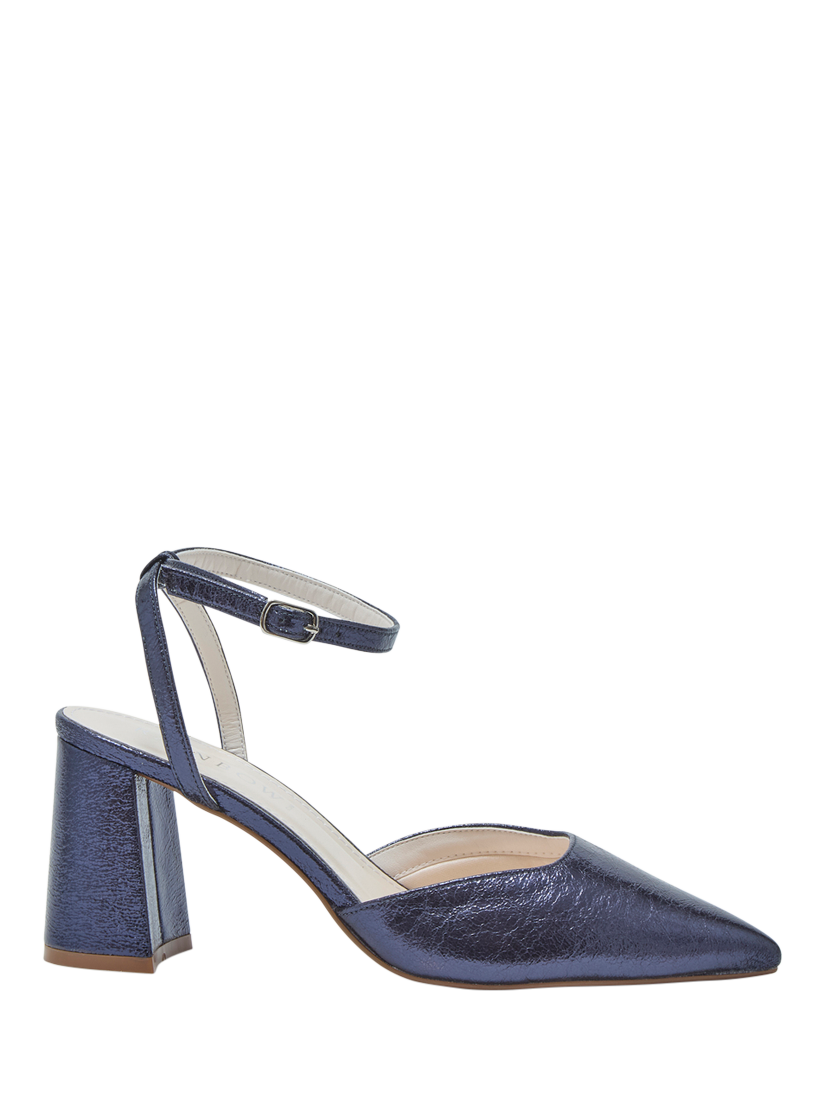 Product image 1 of 4, which shows Rainbow Club Aria Flared Heel Court Shoes, Navy Metallic, 3S